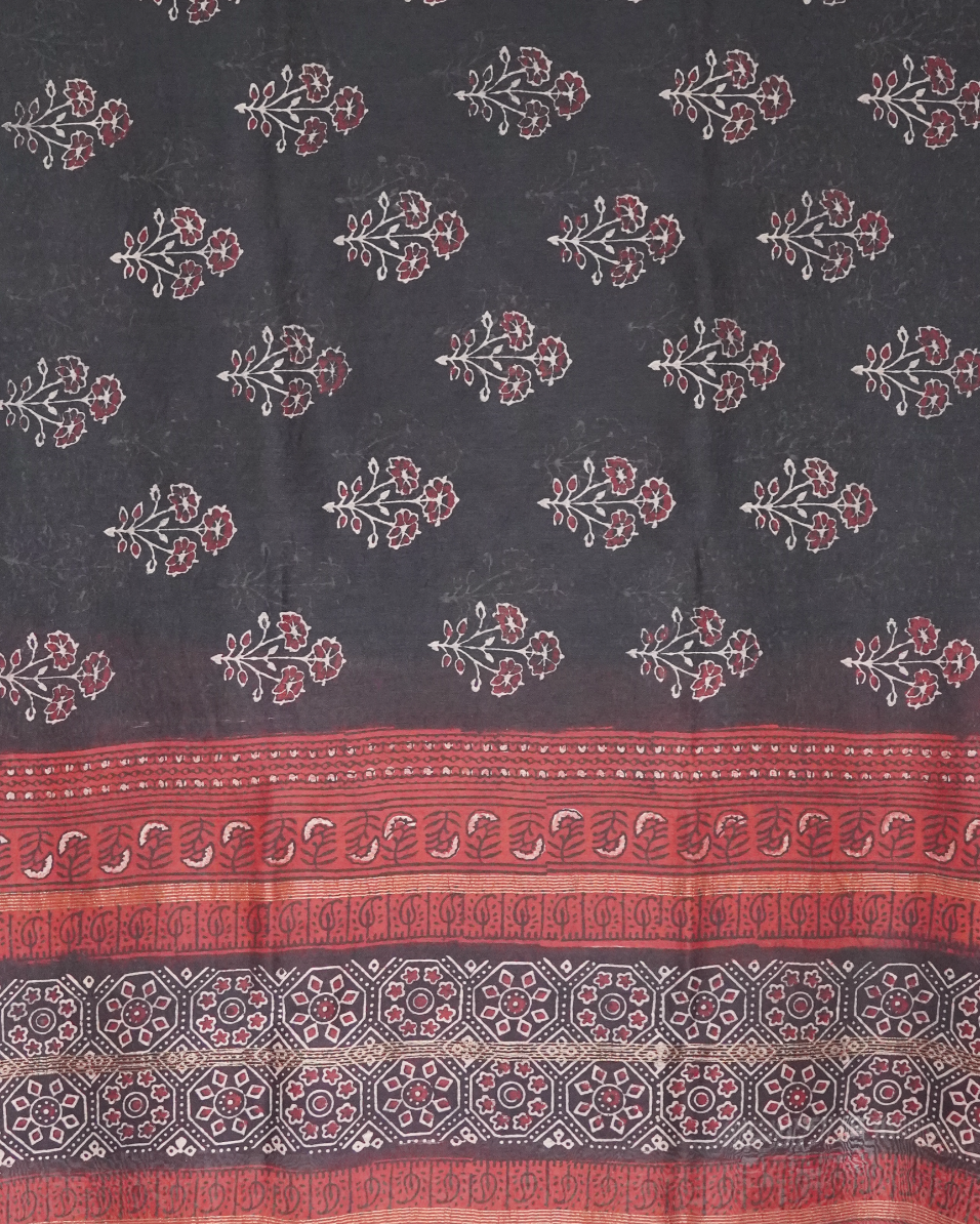 Parvai Classic Bagru Hand Block Printed Silk Cotton Sari