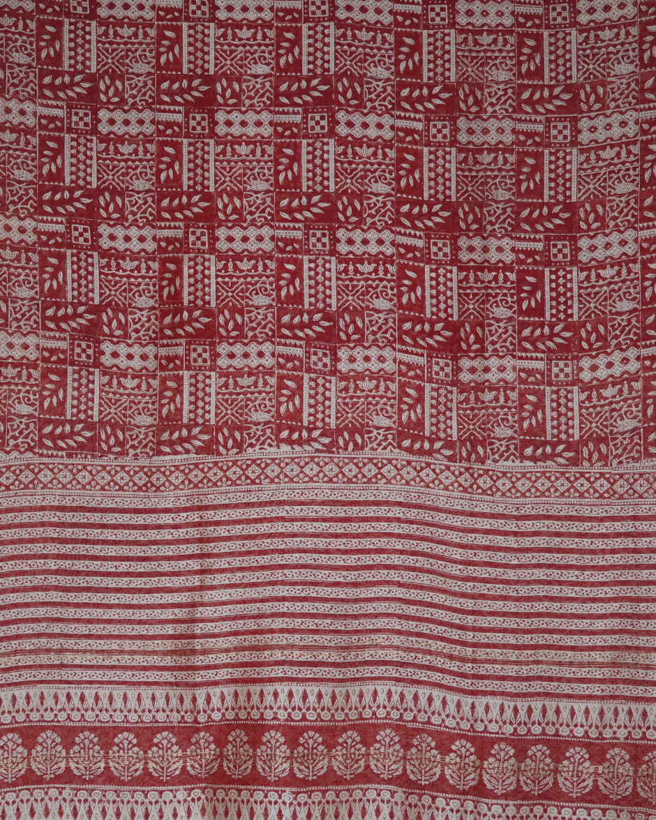 Parvai Classic Bagru Hand Block Printed Silk Cotton Sari