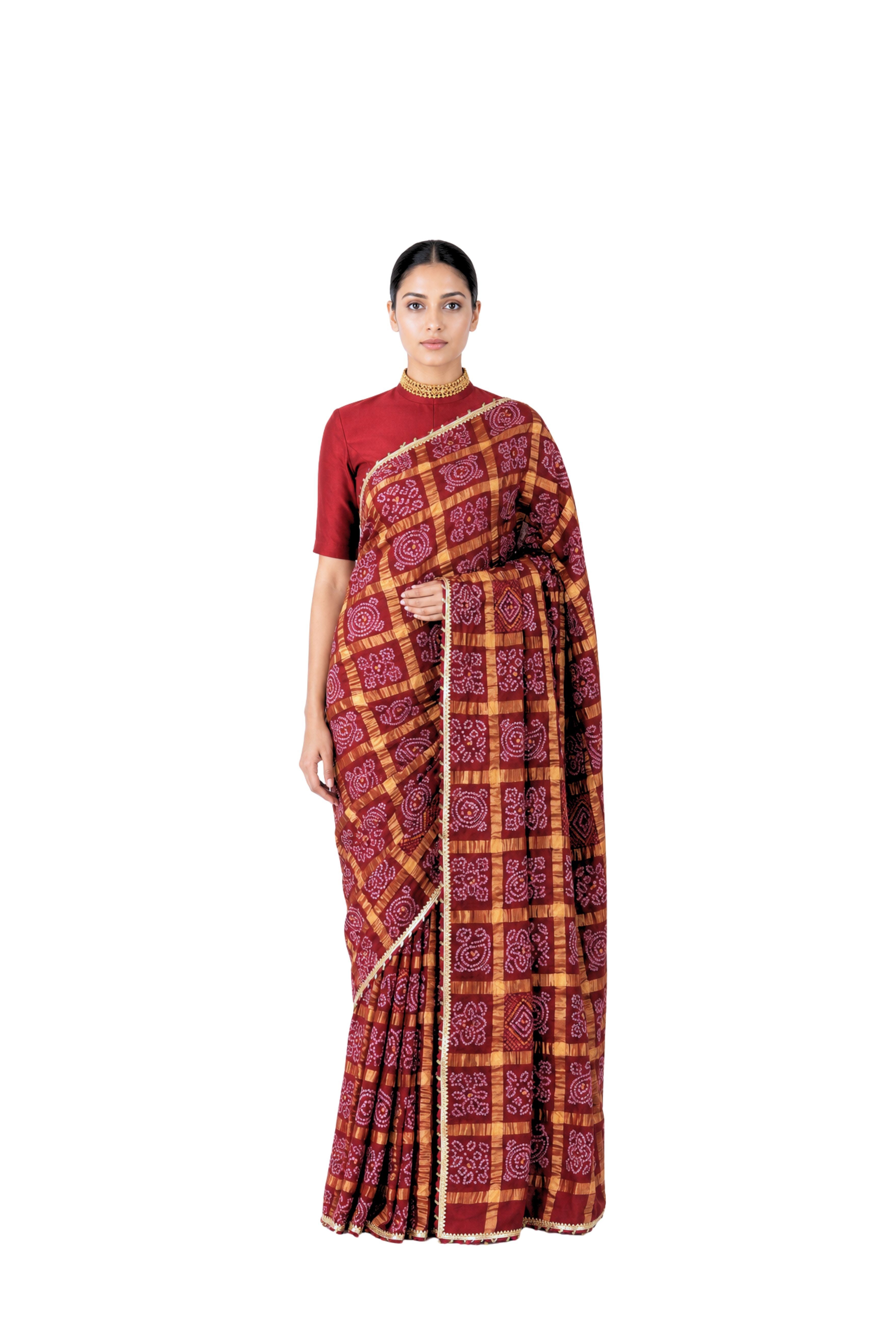 Parvai Bandhini Cotton Sari - Sindoori