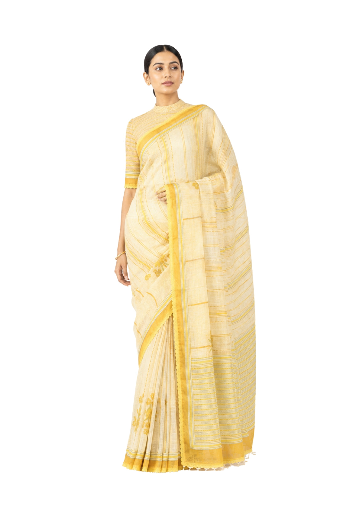 Parvai Block Printed Linen Sari - Raag