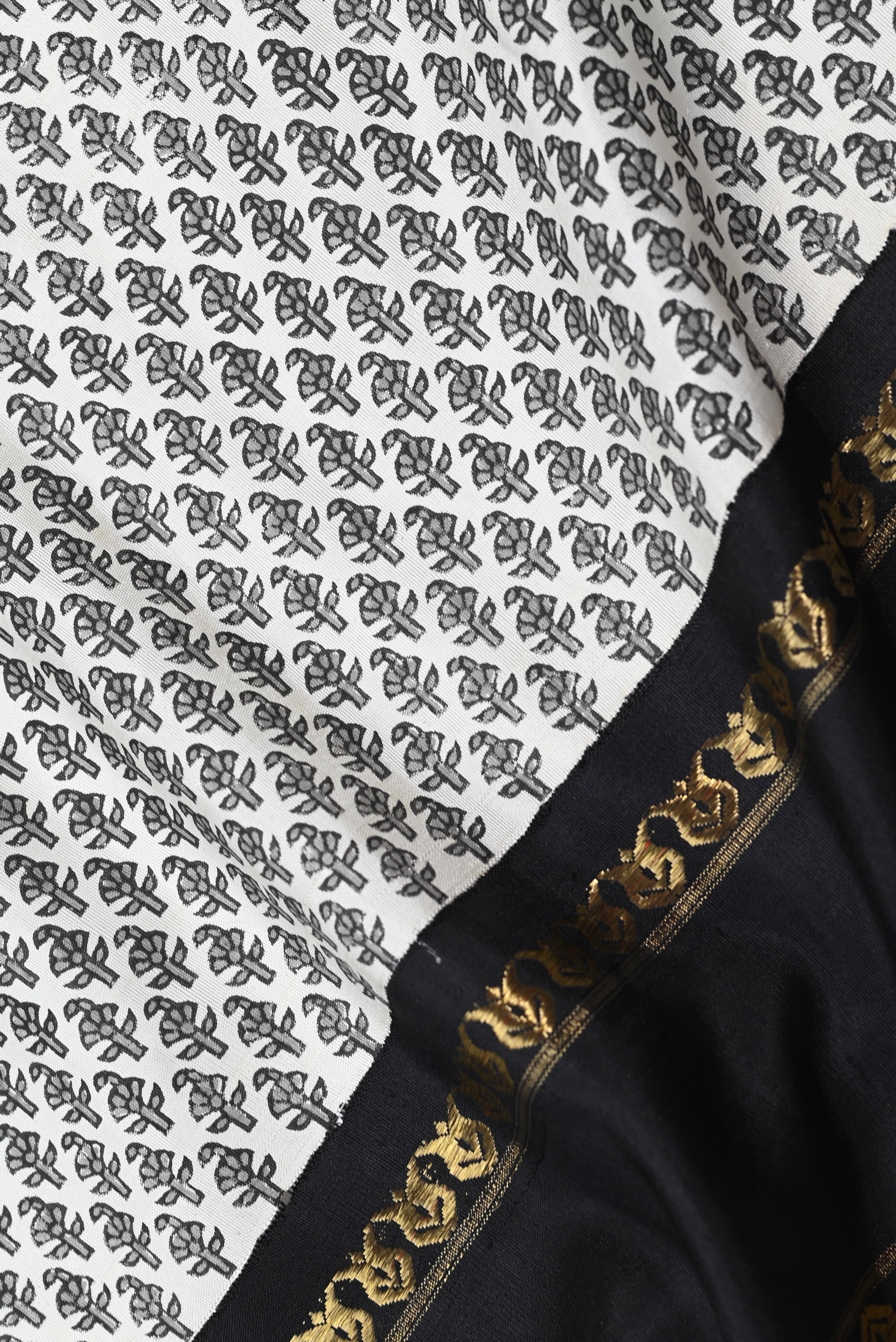 Parvai Blockprinted Kanchipuram Silk Sari