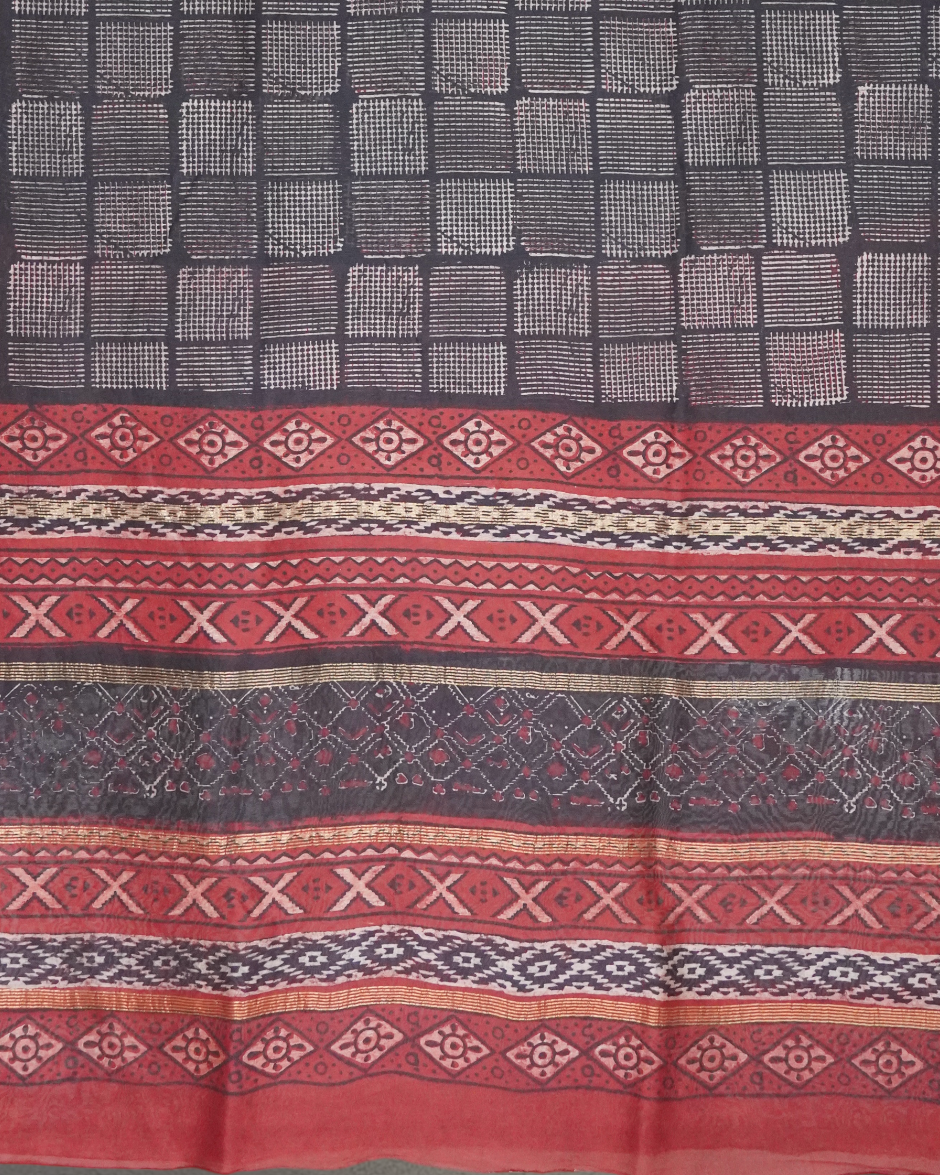 Parvai Classic Bagru Hand Block Printed Silk Cotton Sari