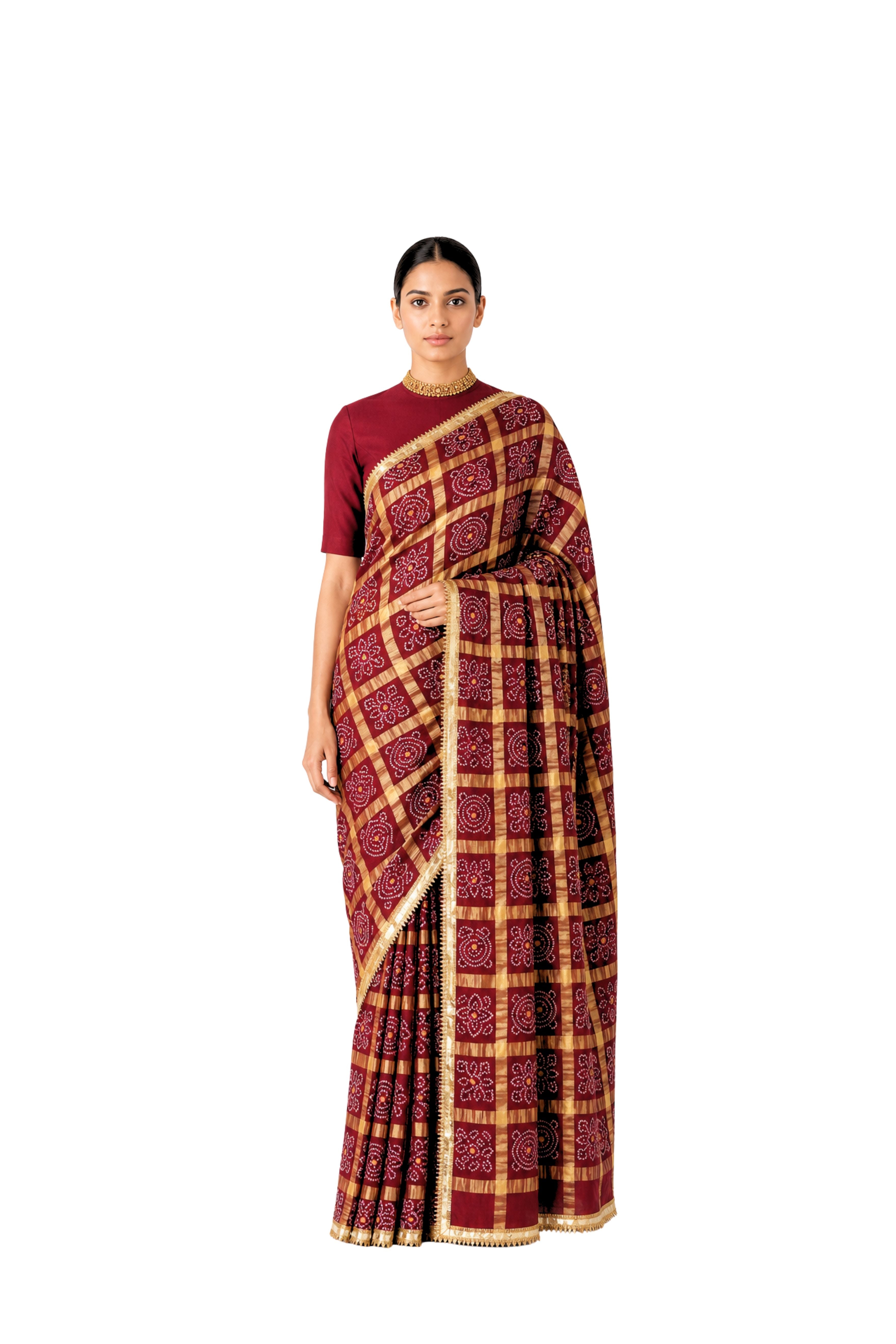 Parvai Bandhini Cotton Sari - Sindoori