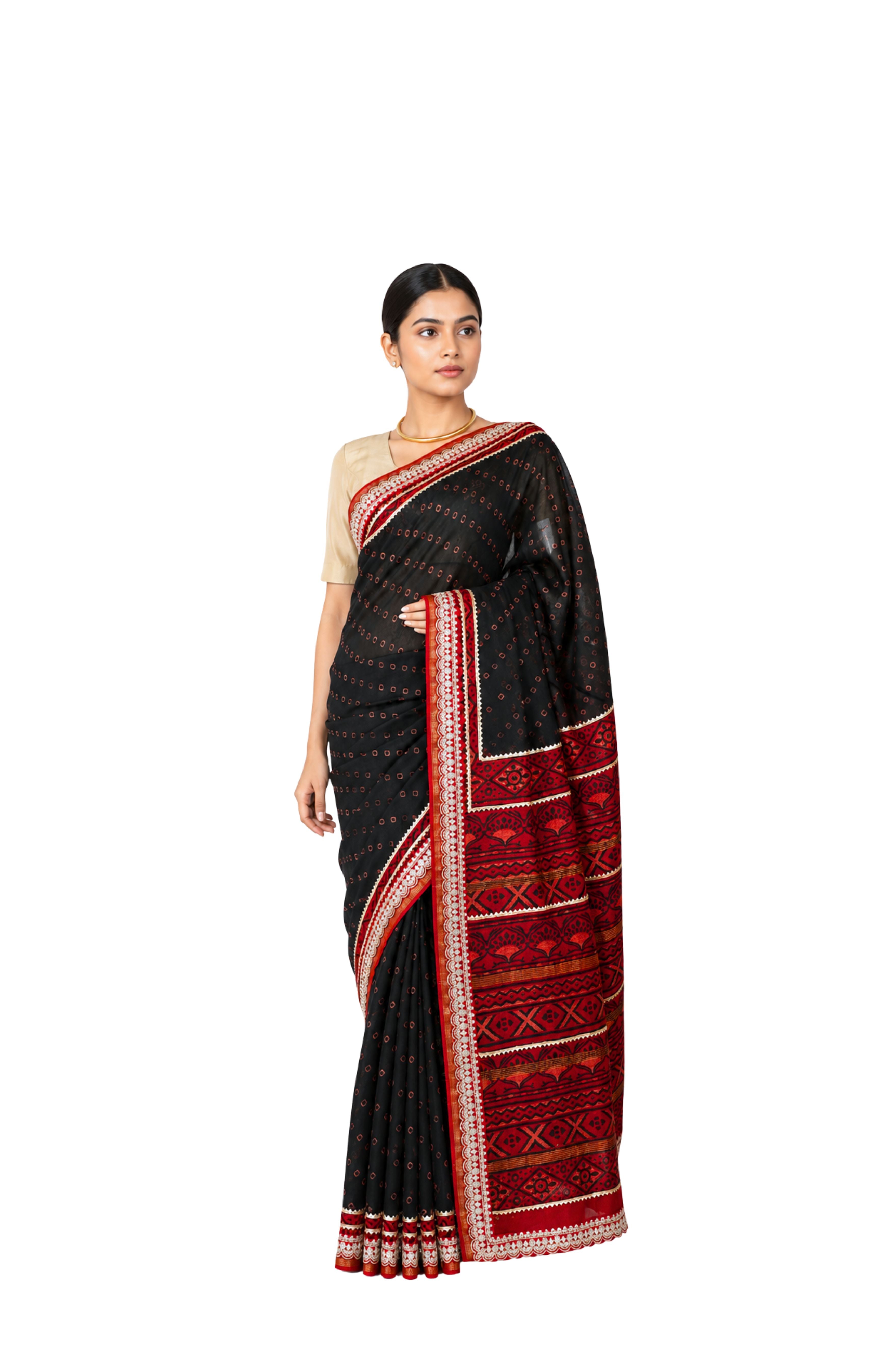 Parvai Block Printed Silk Cotton Sari