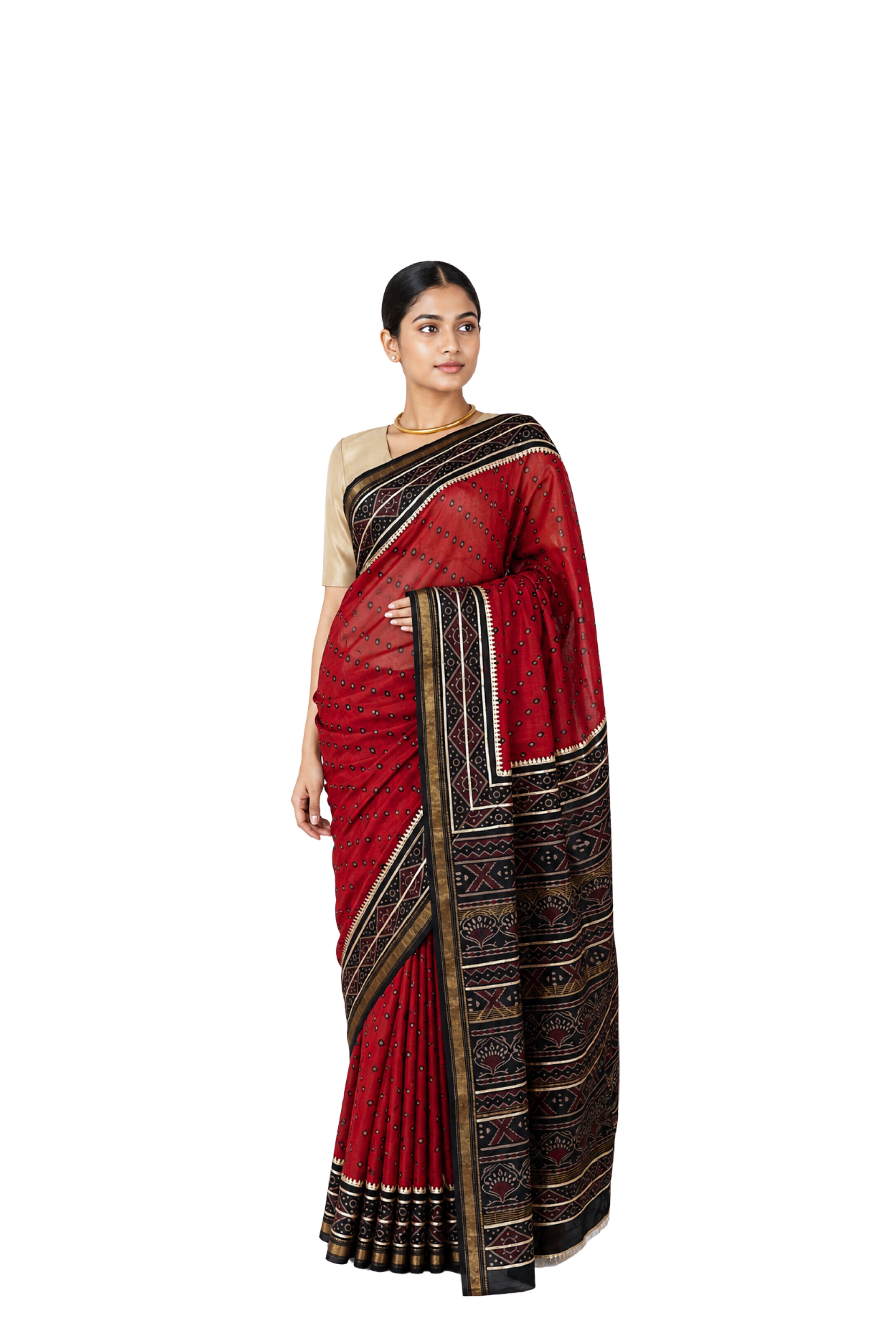 Parvai Block Printed Silk Cotton Sari