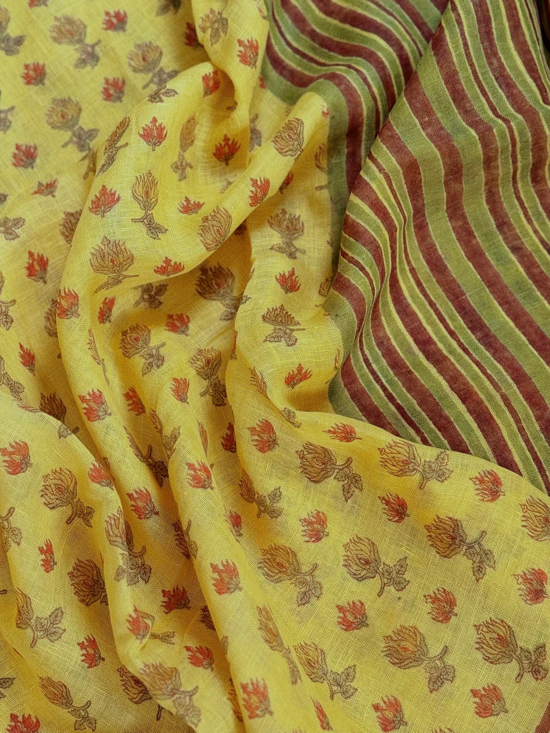 Parvai Block Printed Linen Sari - Raag