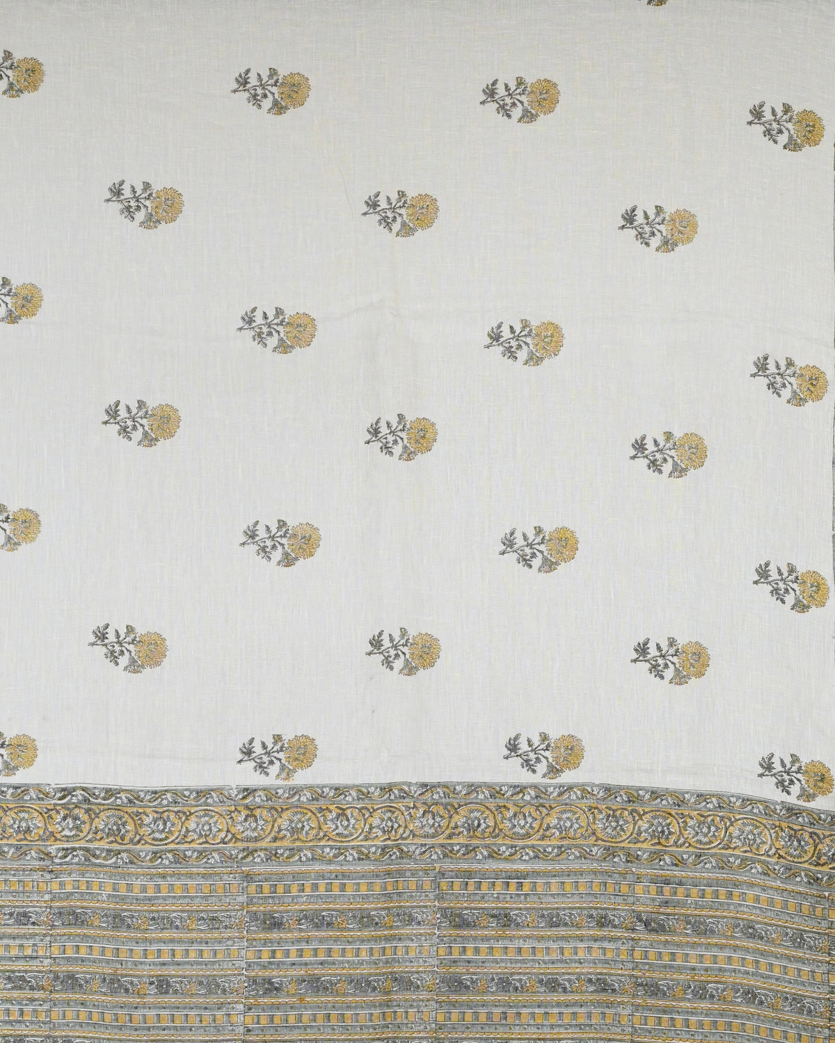 Parvai Handwoven & Hand Block Printed Pure Linen Sari