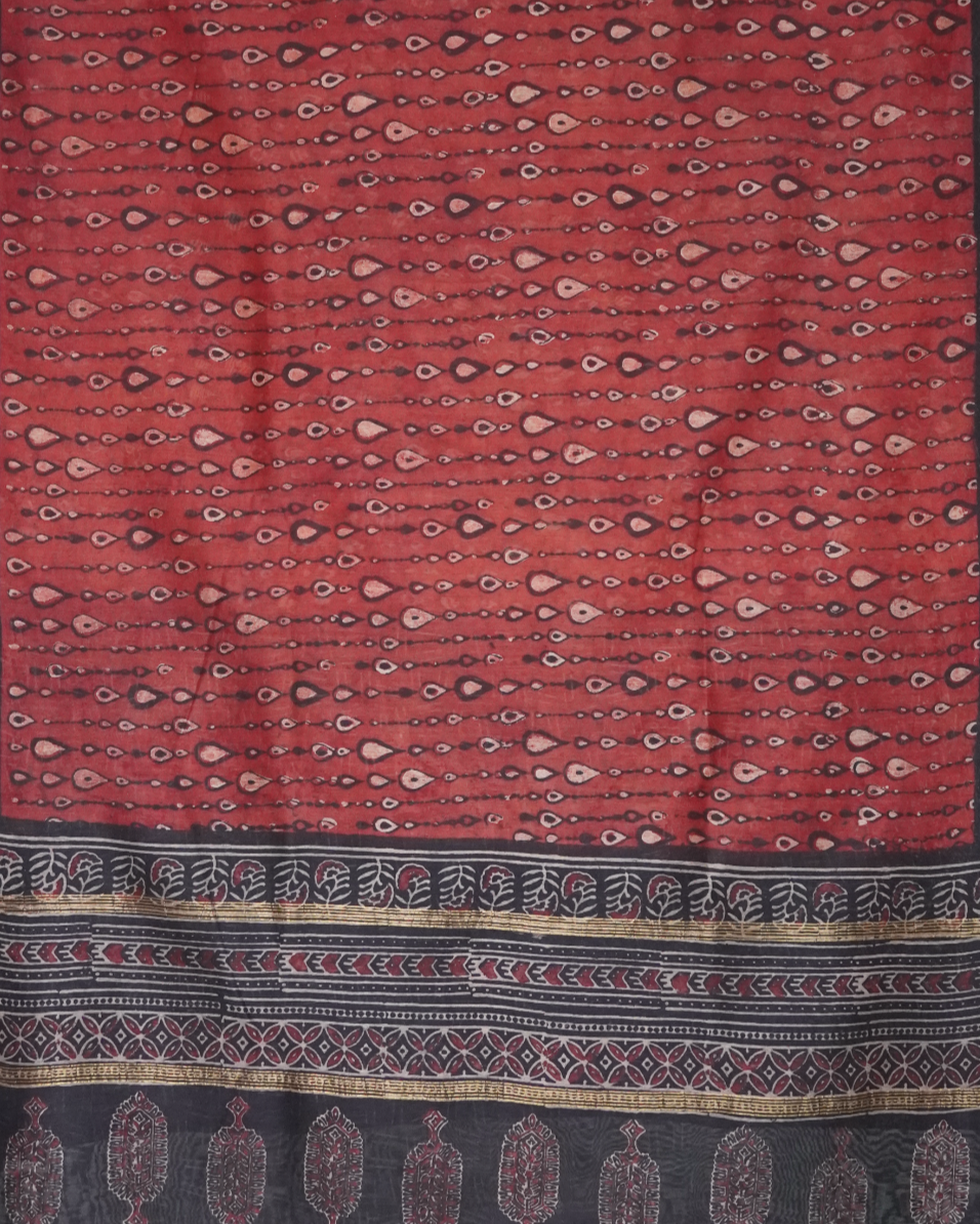 Parvai Classic Bagru Hand Block Printed Silk Cotton Sari