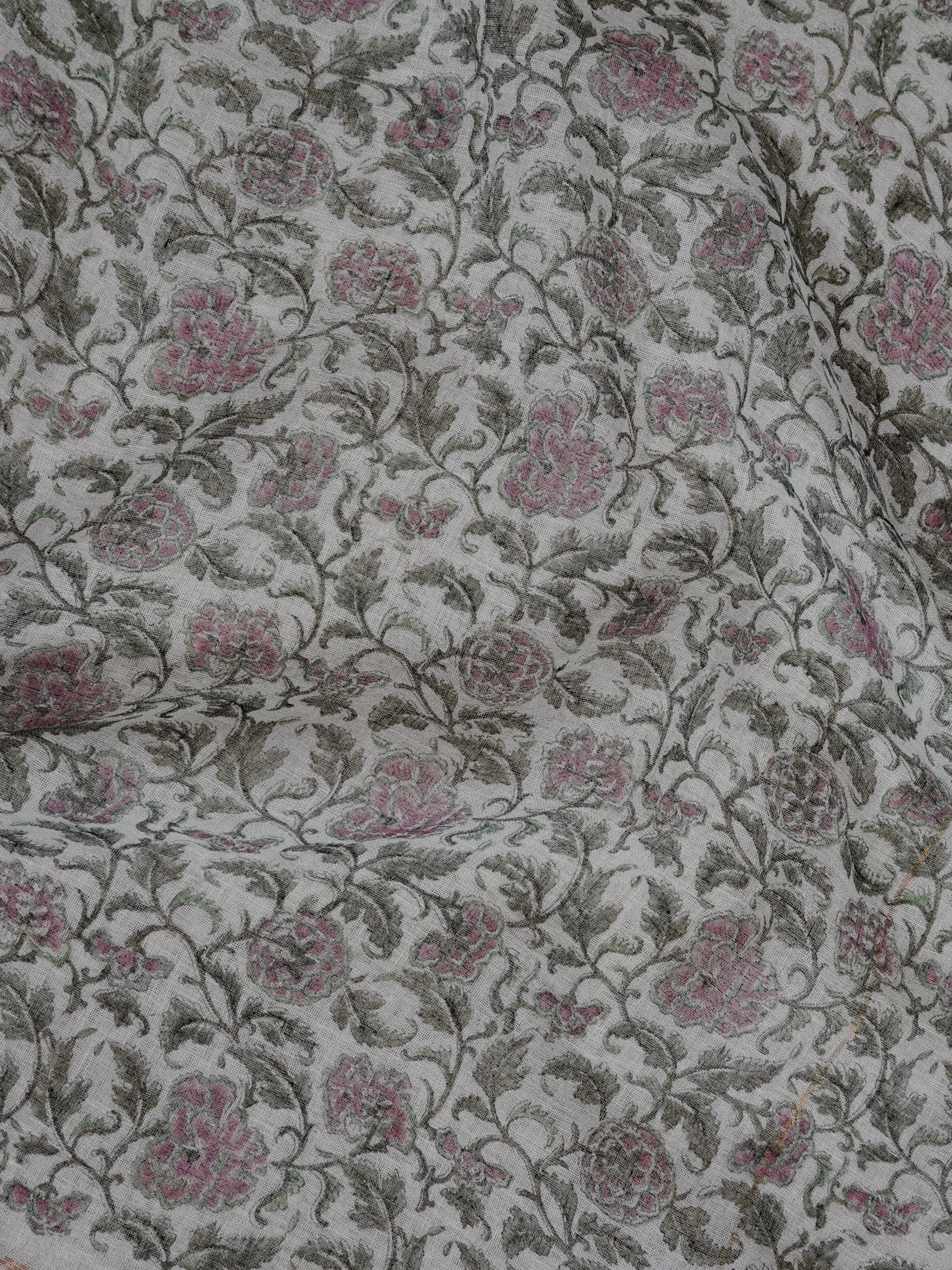 Parvai Block Printed Linen Sari - Raag