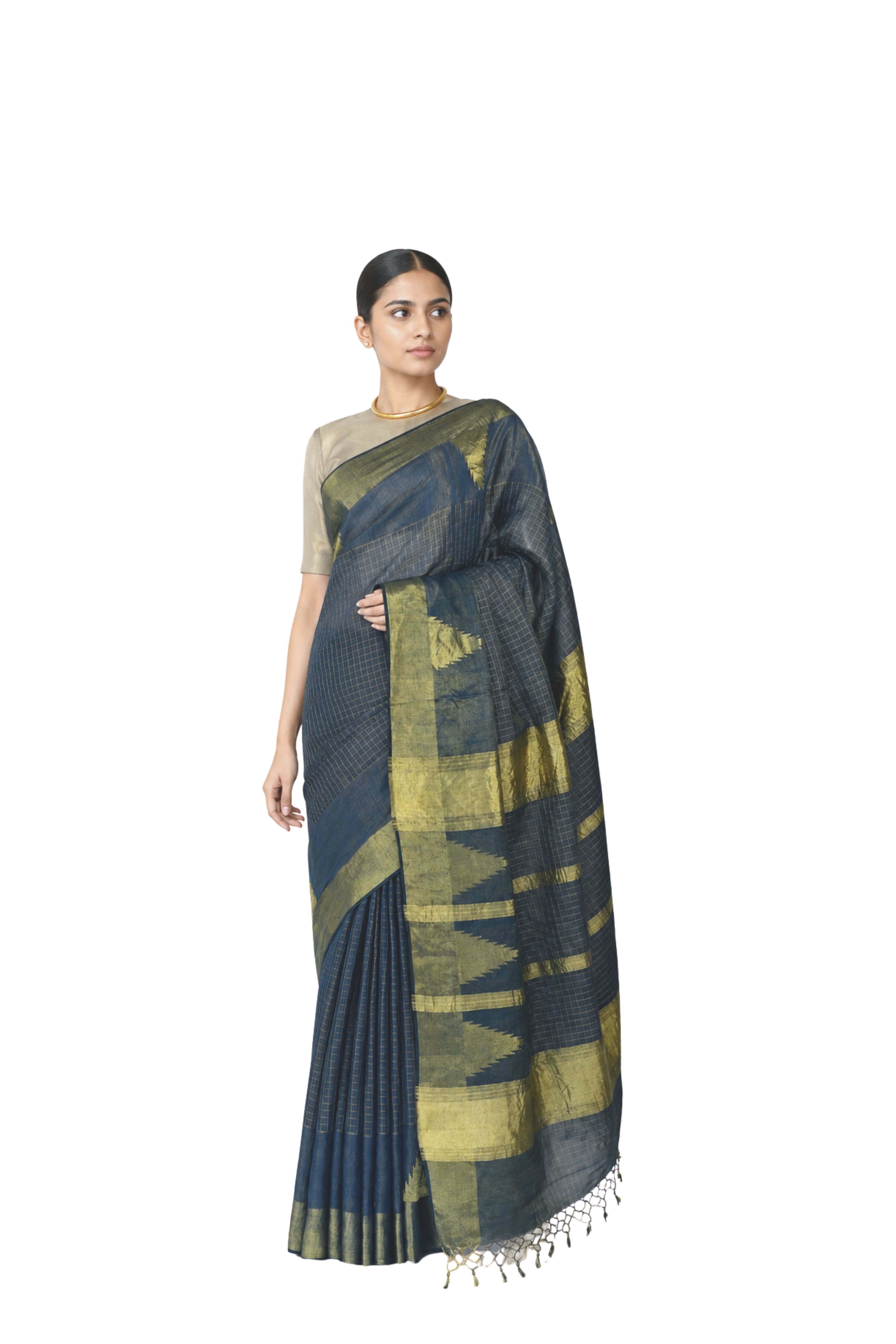 Parvai Natural Dye Cotton Tissue Sari : A rare green