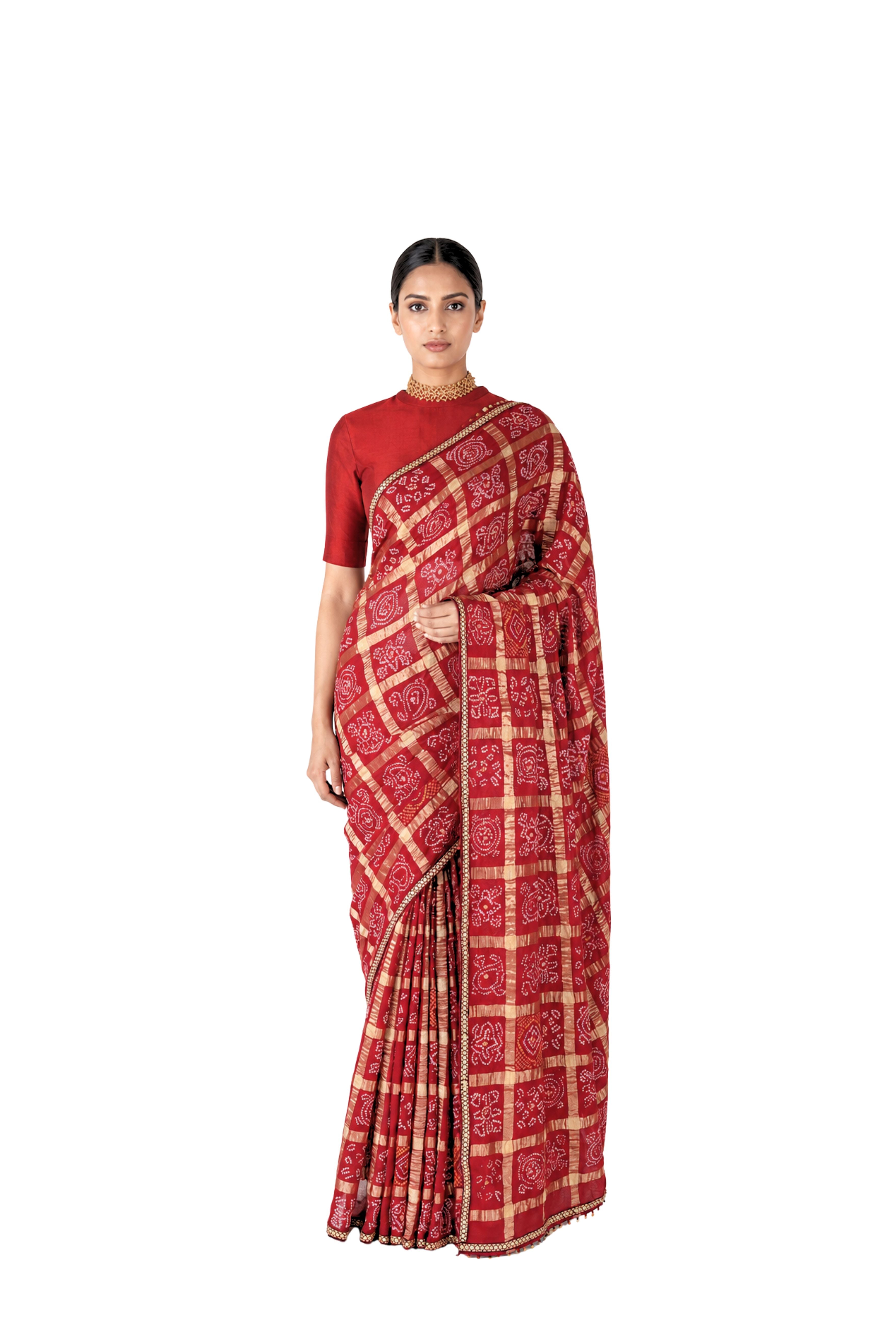 Parvai Bandhini Cotton Sari - Sindoori