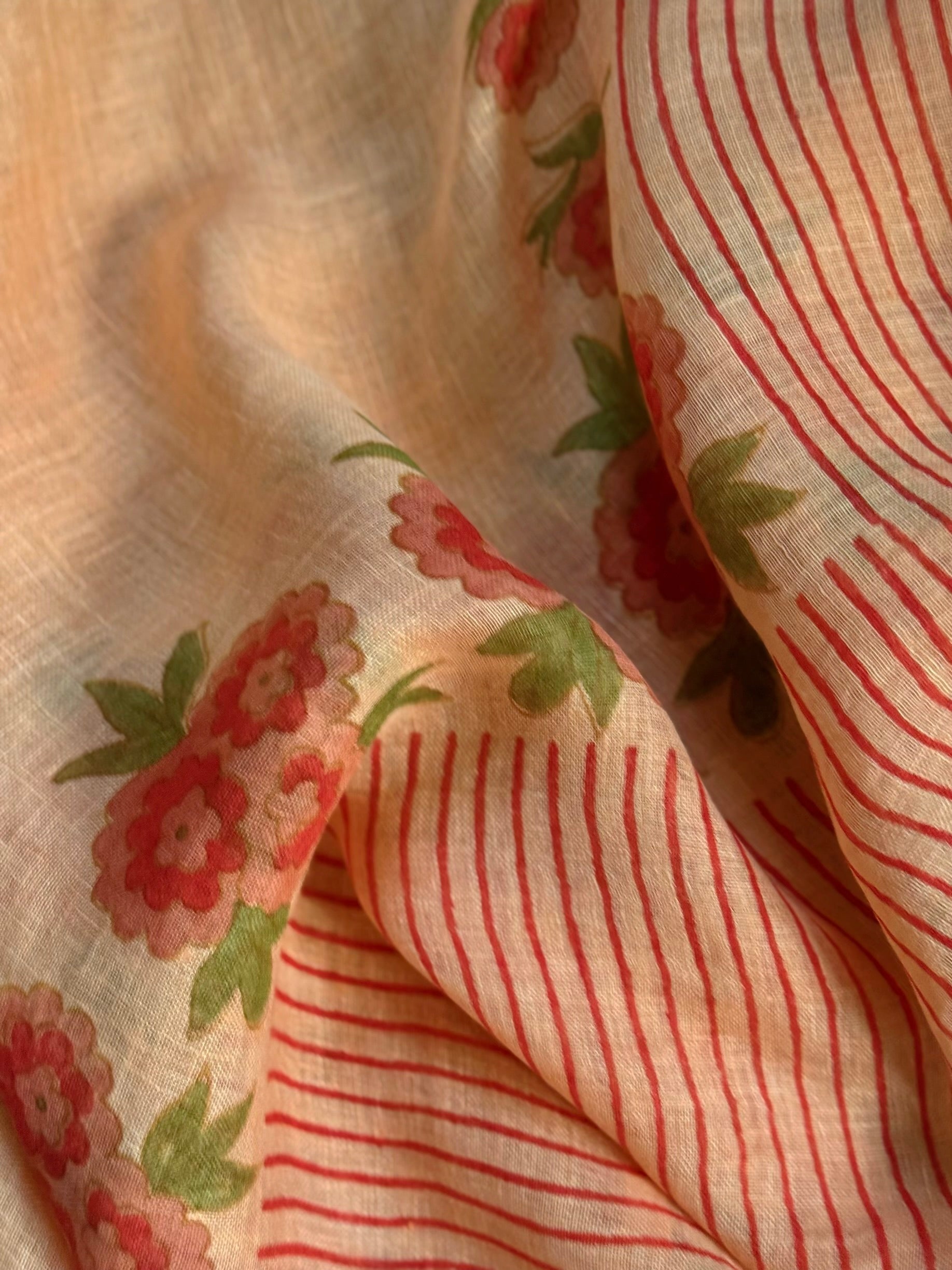 Parvai Block Printed Linen Sari - Raag