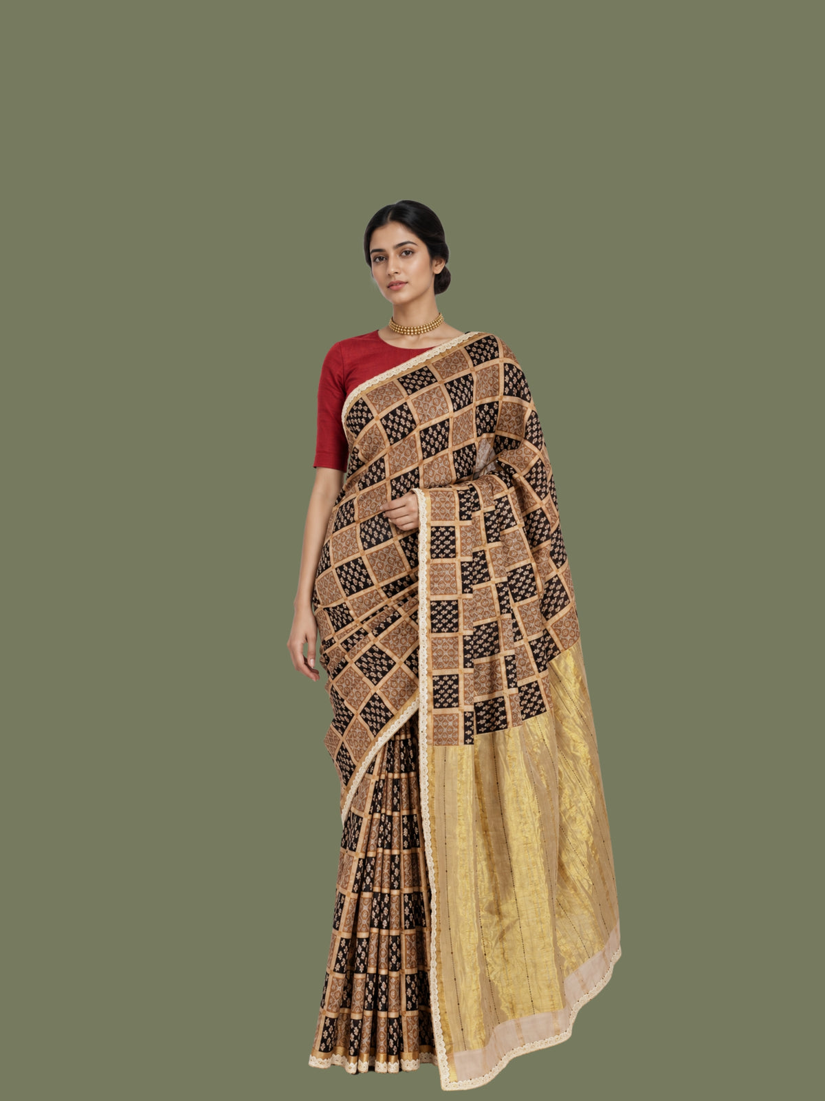 Parvai Hand-Block Printed Venkatagiri Cotton Sari