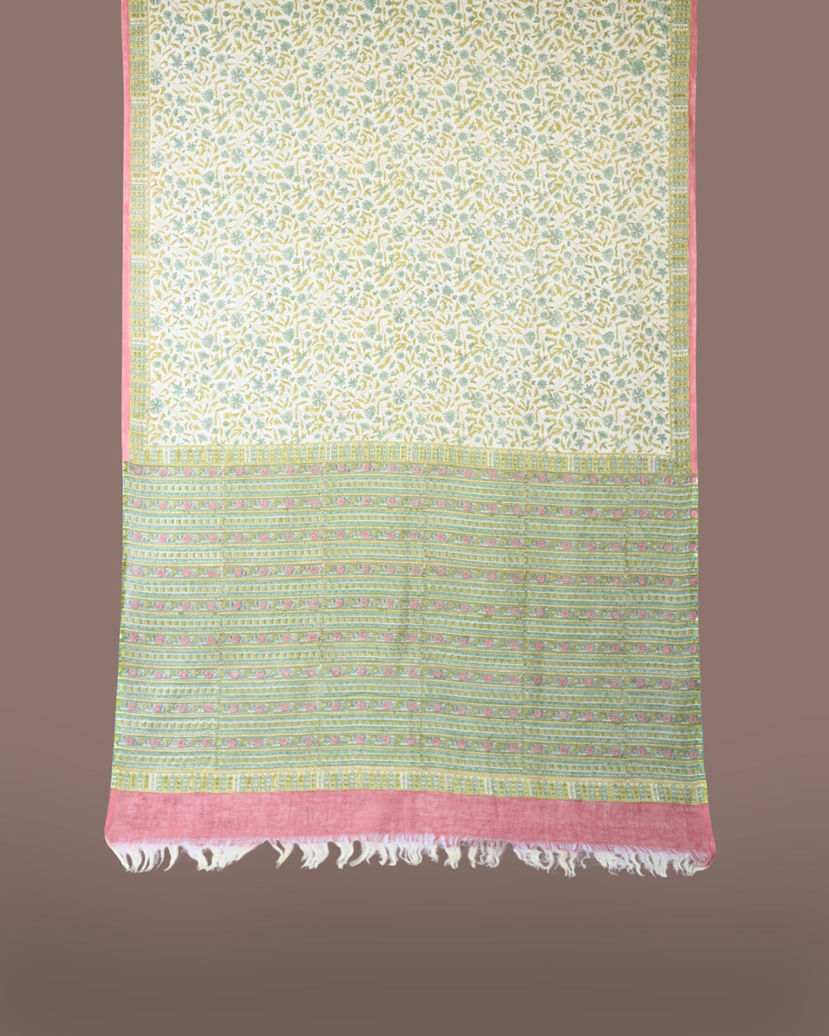 Parvai Handwoven & Hand Block Printed Pure Linen Sari