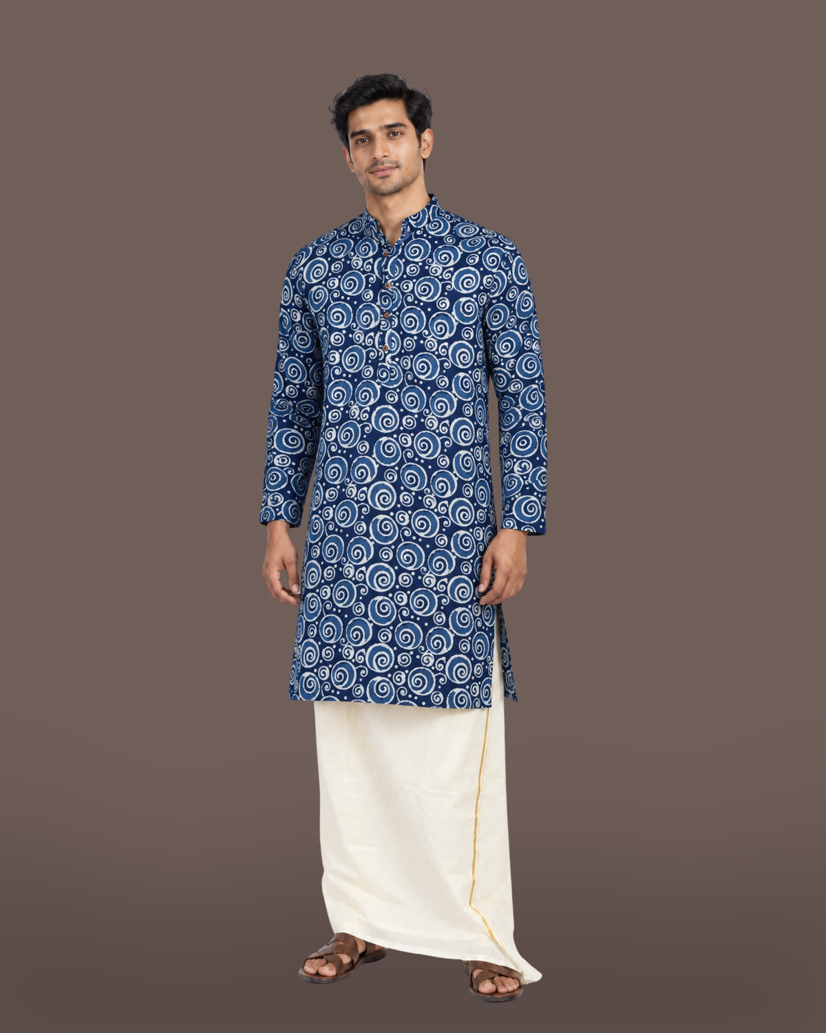 Parvai Block Printed Indigo Men’s Cotton Kurta