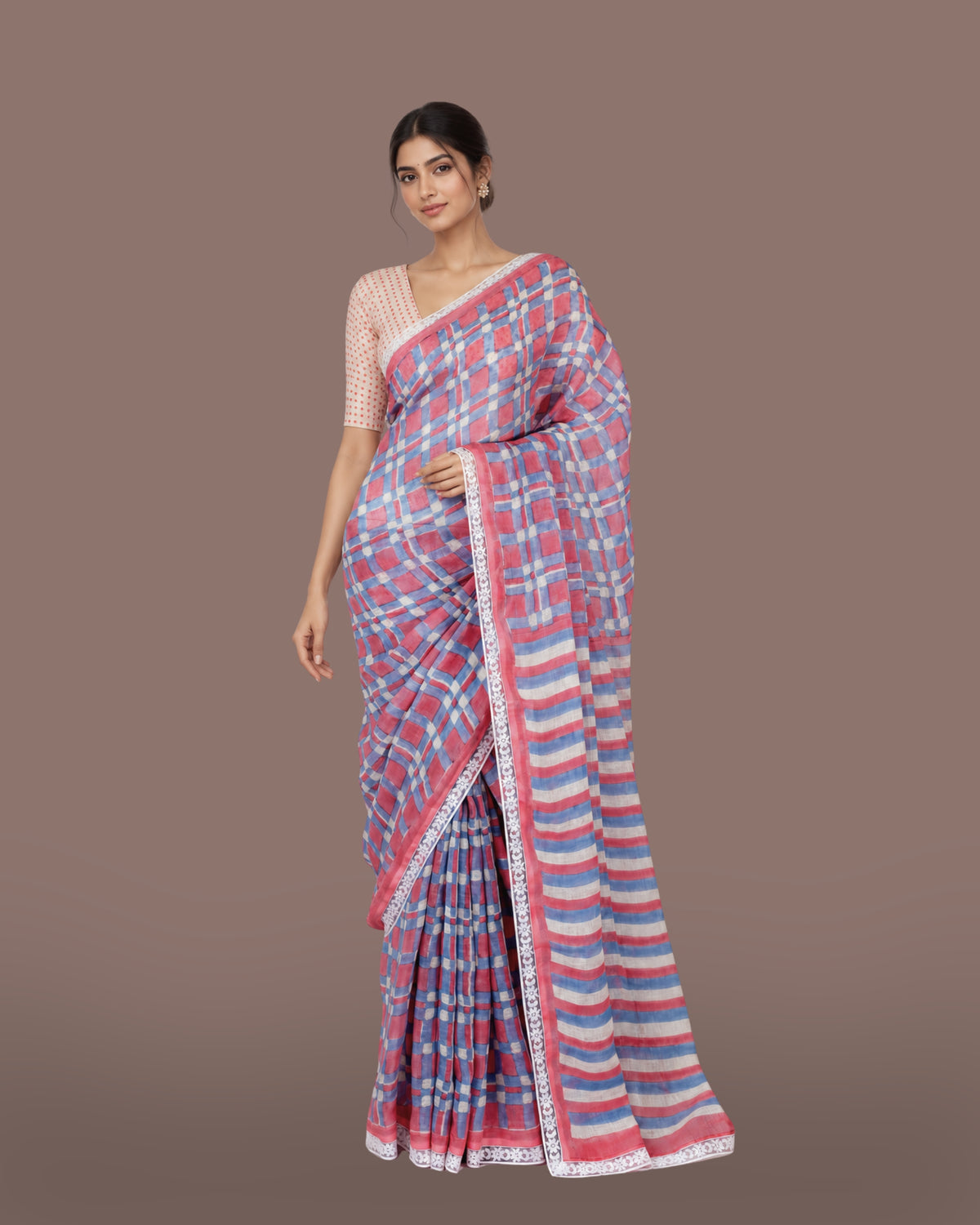 Parvai Handwoven & Hand Block Printed Pure Linen Sari