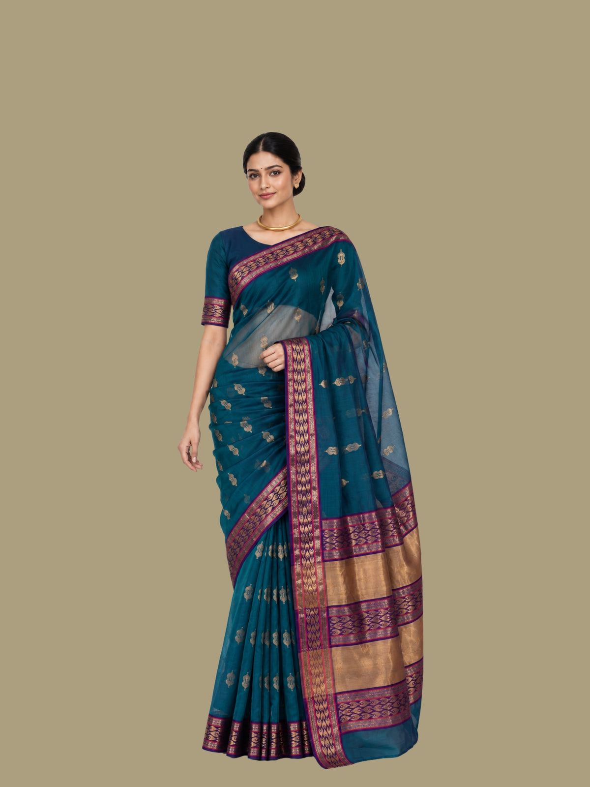 Parvai Silk Cotton Chanderi Sari