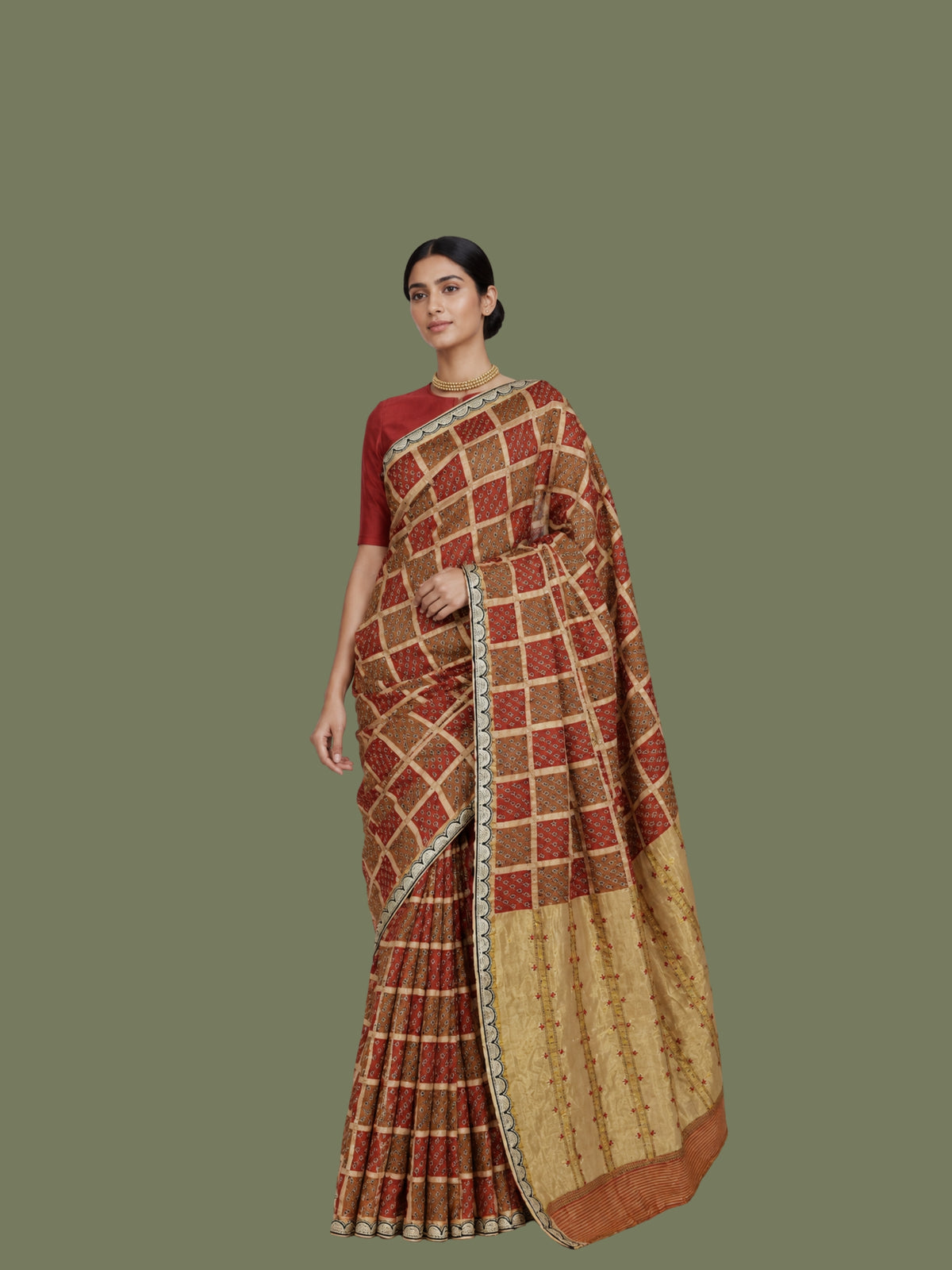 Parvai Hand-Block Printed Venkatagiri Cotton Sari
