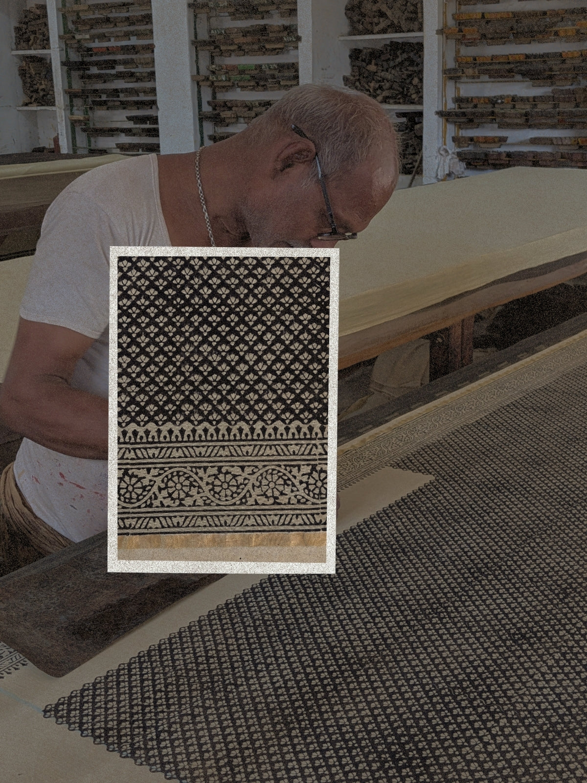 Parvai Bagru Heritage Block-Printed Sari