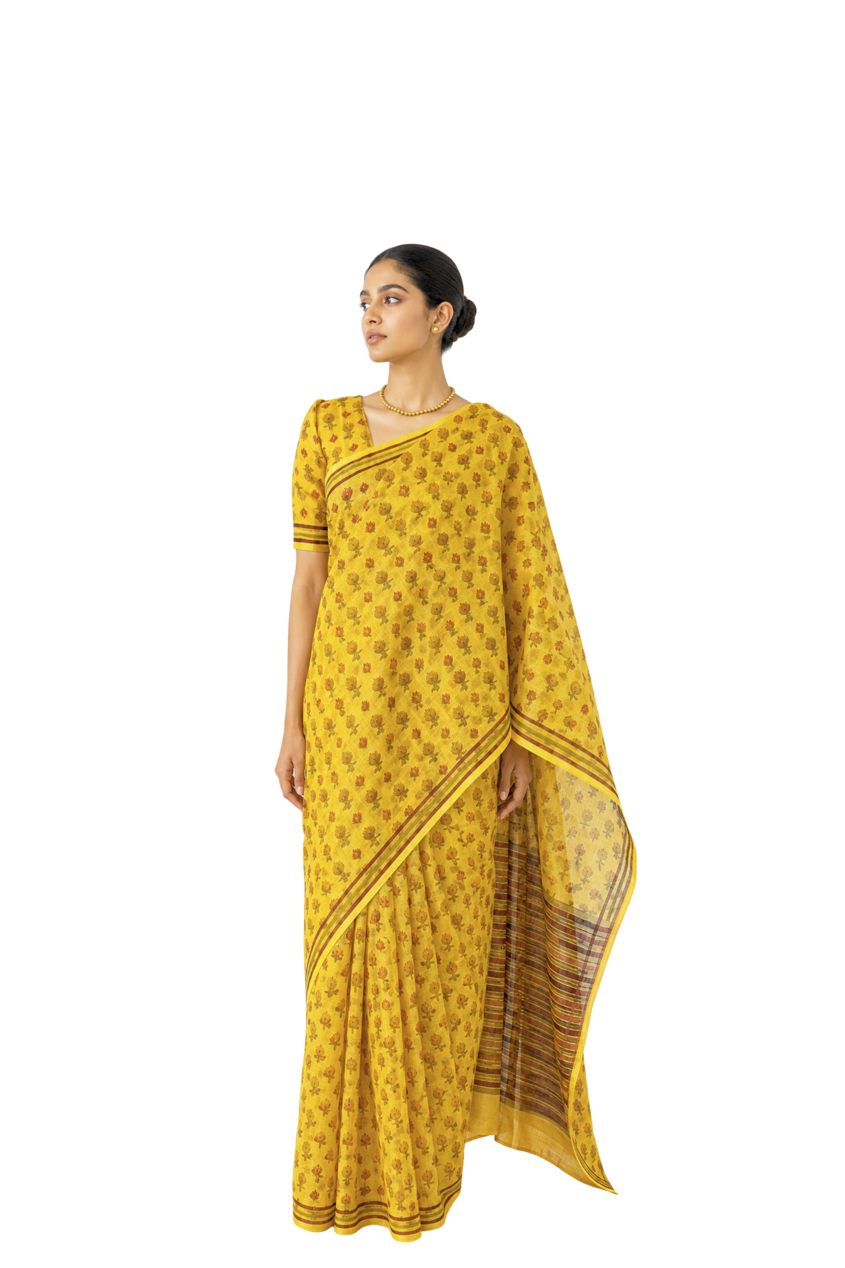 Parvai Block Printed Linen Sari - Raag