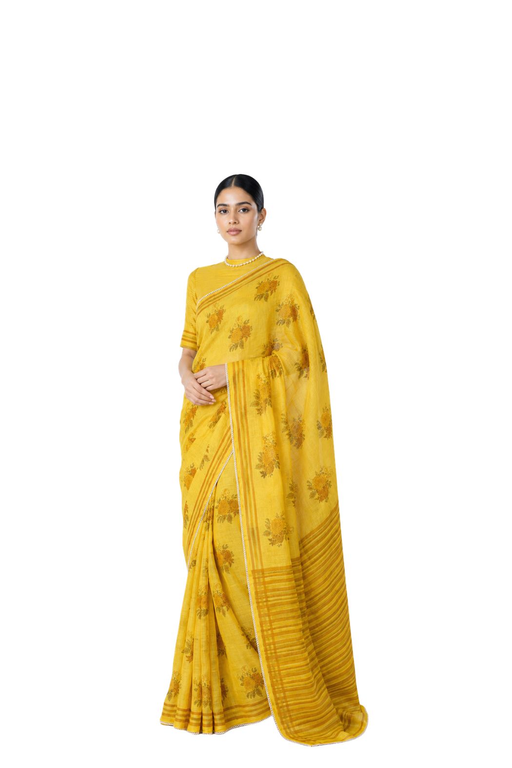 Parvai Block Printed Linen Sari - Raag