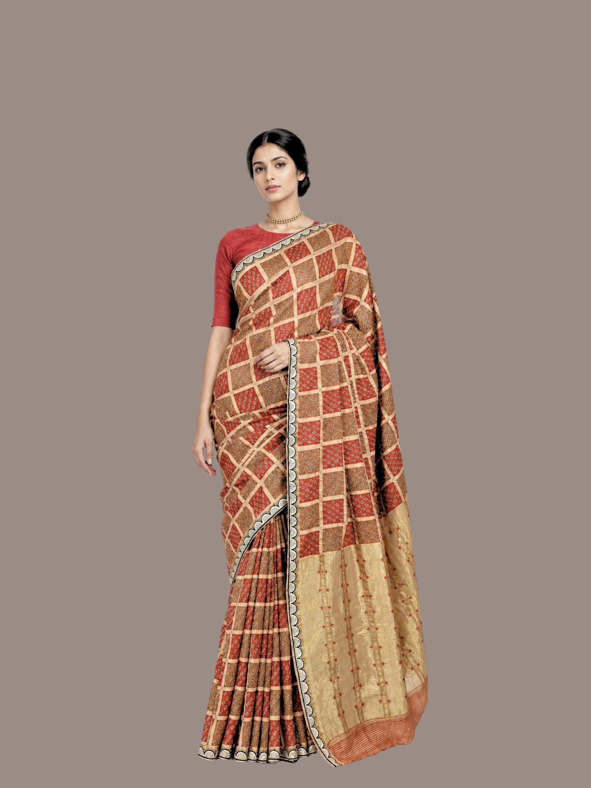 Parvai Hand-Block Printed Venkatagiri Cotton Sari