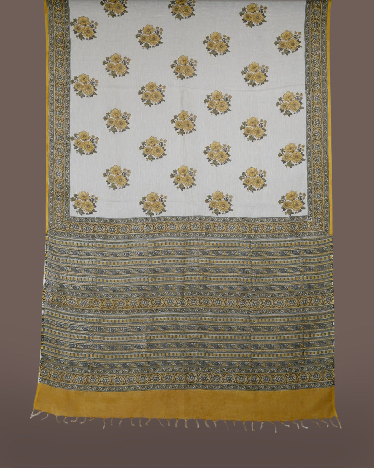 Parvai Block Printed Linen Sari - Raag