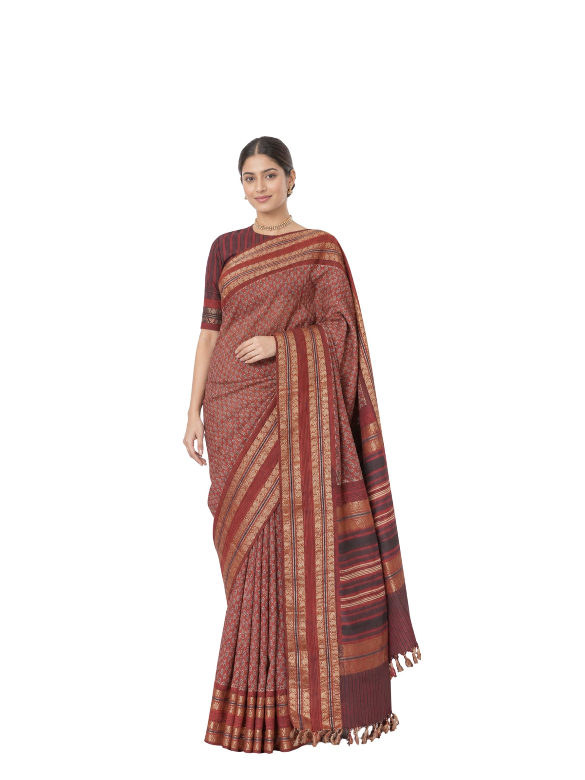 Parvai Block Printed Kancheepuram Silk Sari
