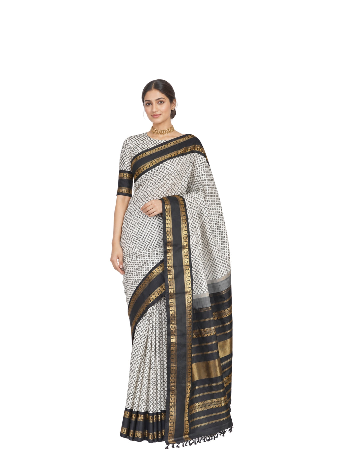 Parvai Block Printed Kancheepuram Silk Sari