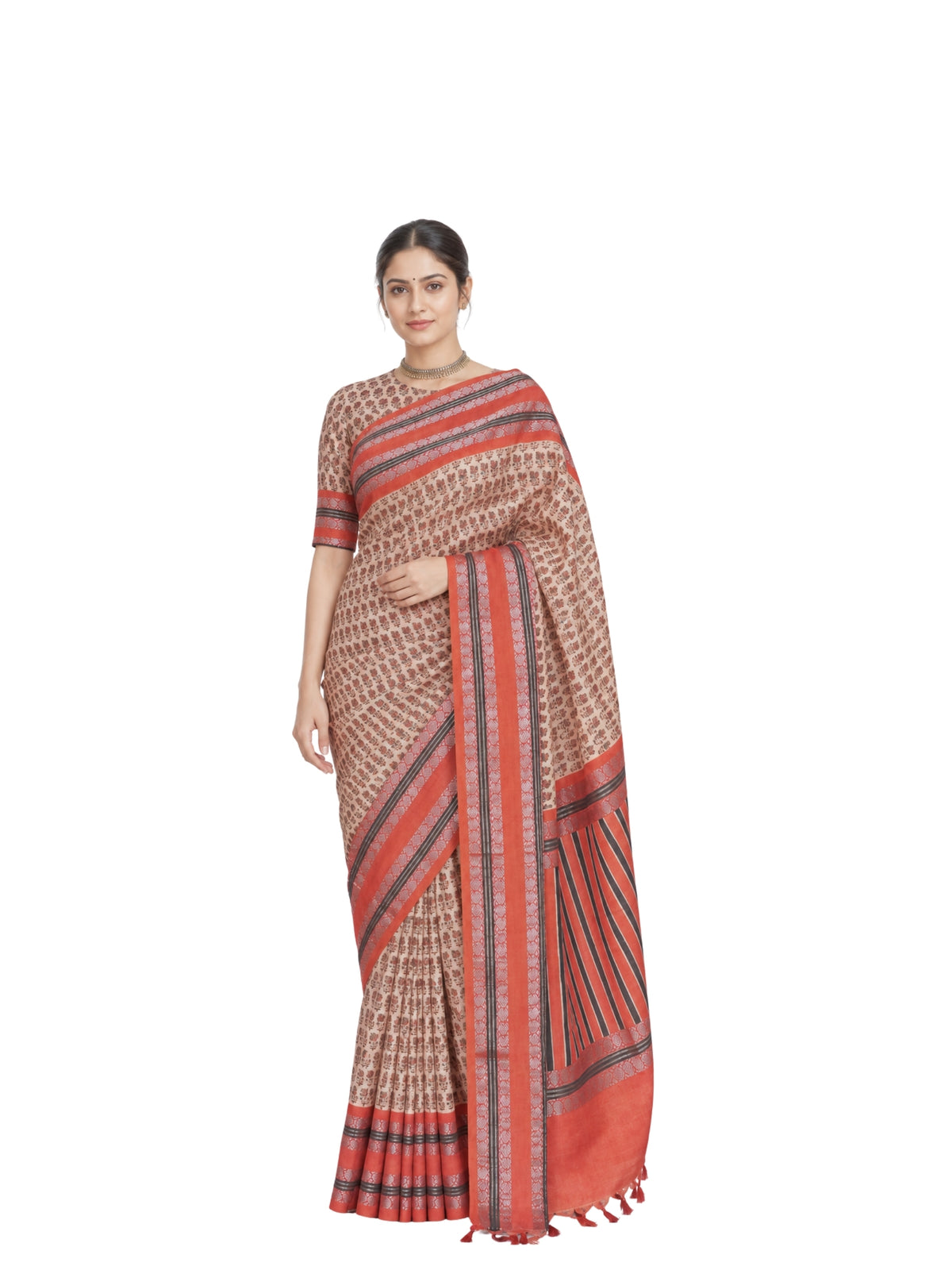Parvai Block Printed Kancheepuram Silk Sari