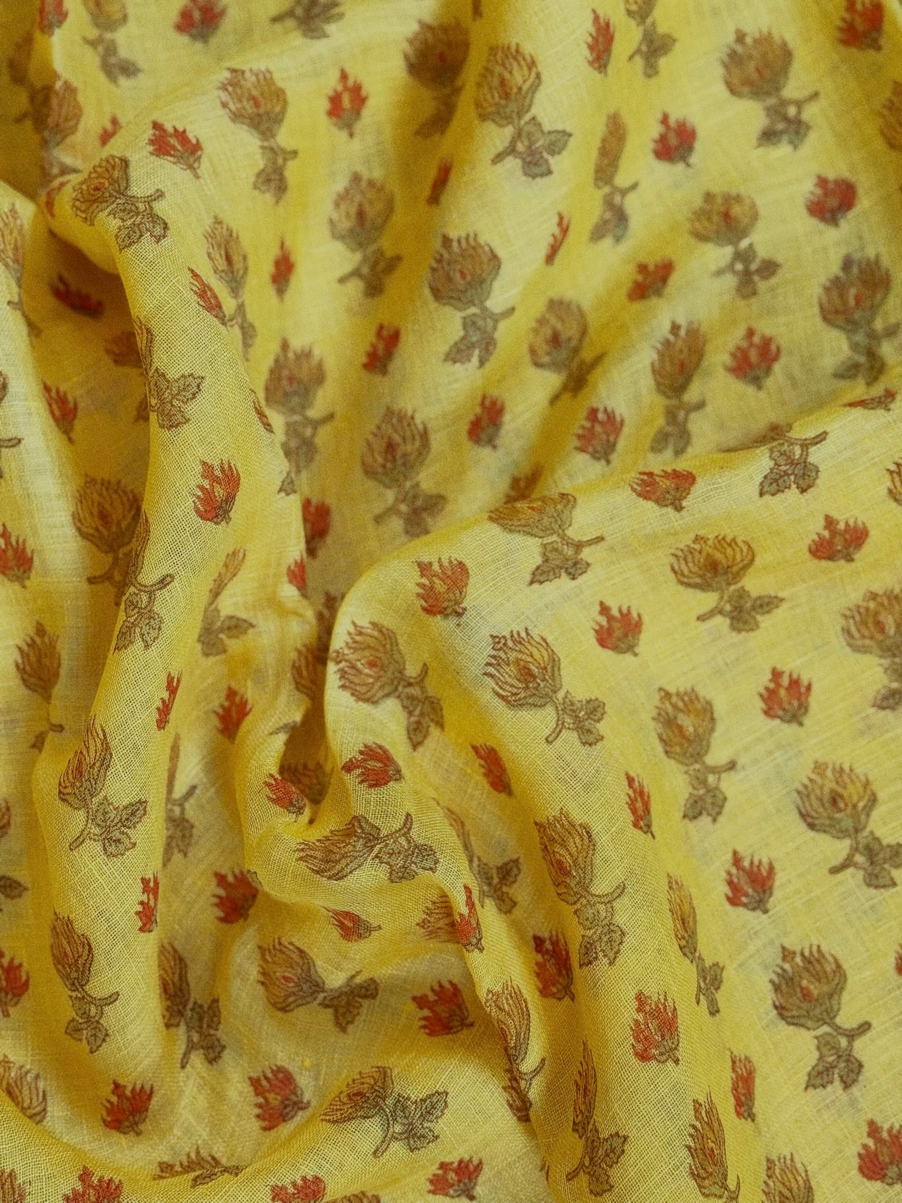 Parvai Block Printed Linen Sari - Raag