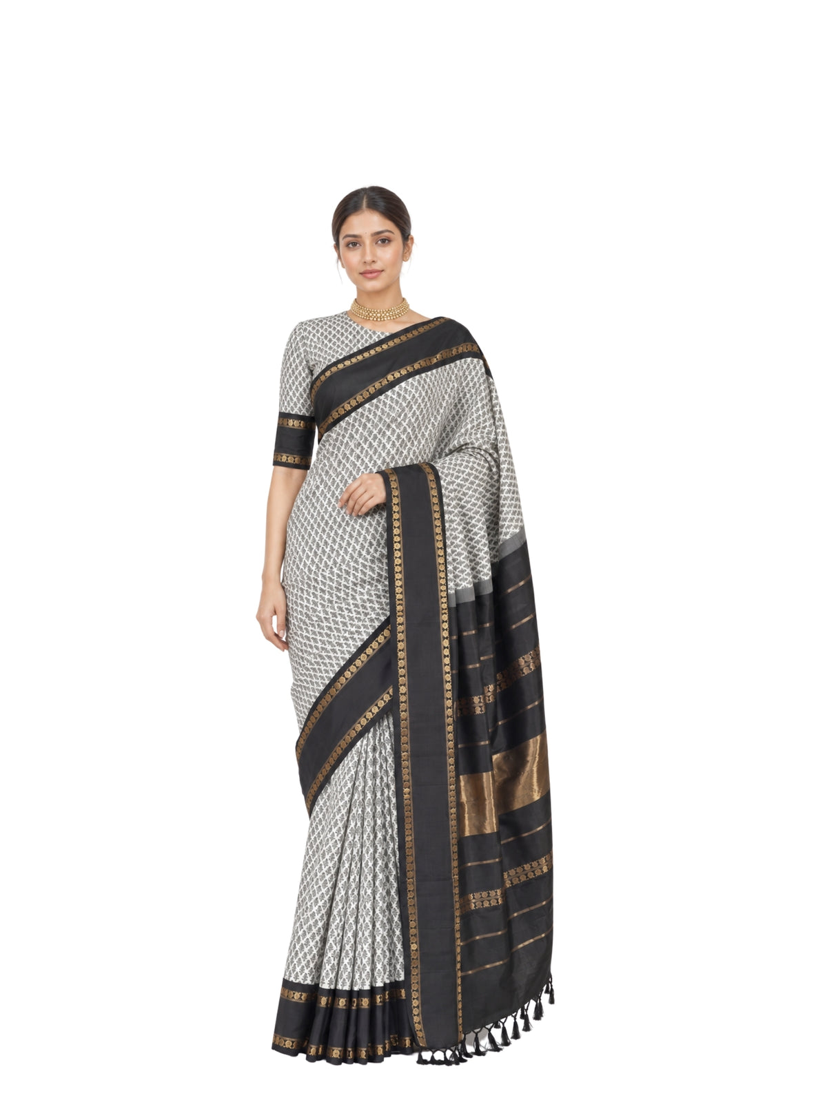 Parvai Block Printed Kancheepuram Silk Sari