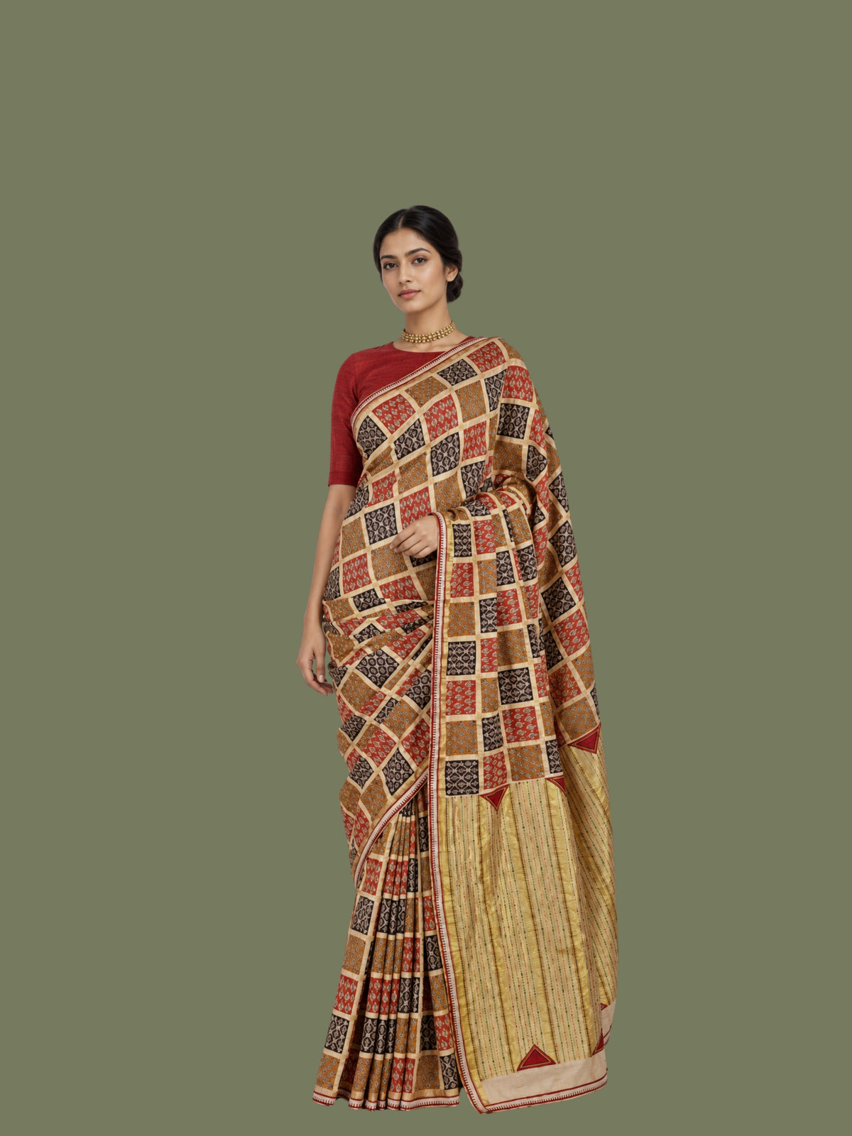Parvai Hand-Block Printed Venkatagiri Cotton Sari