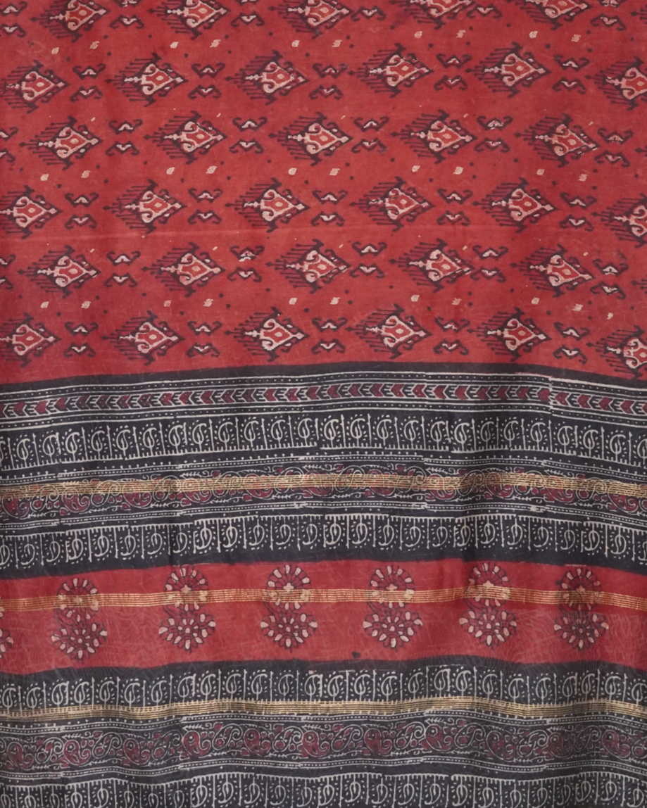 Parvai Classic Bagru Hand Block Printed Silk Cotton Sari