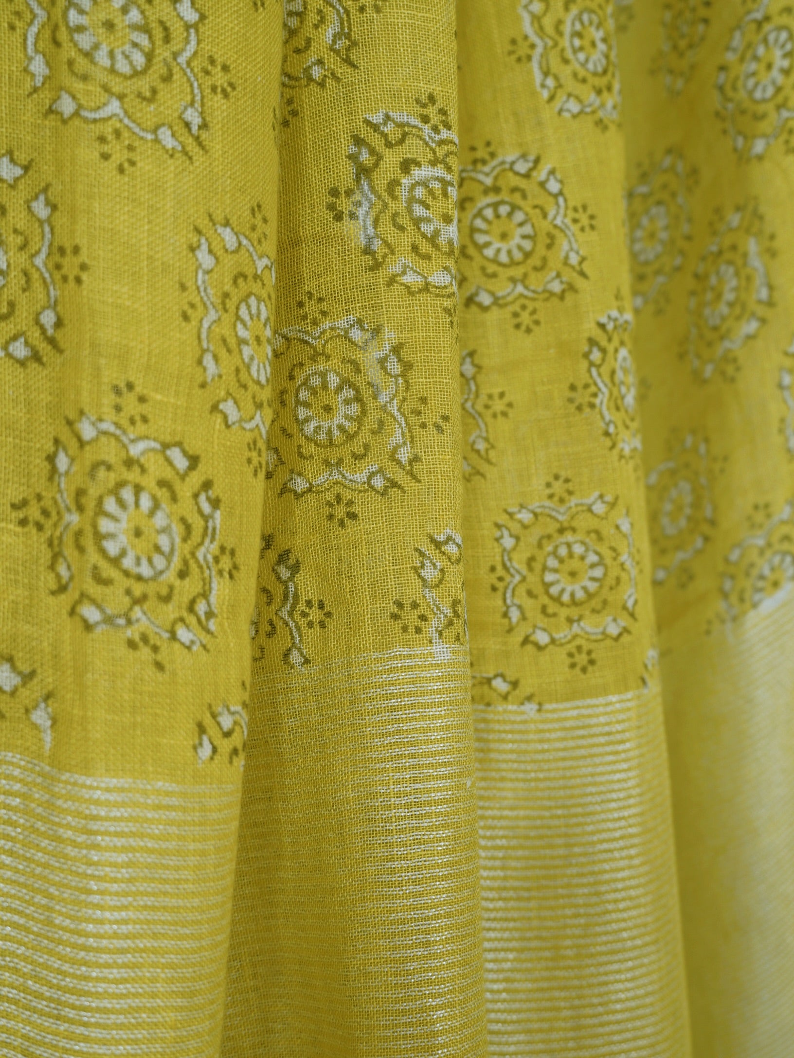 Parvai Block Printed Linen Sari - Raag