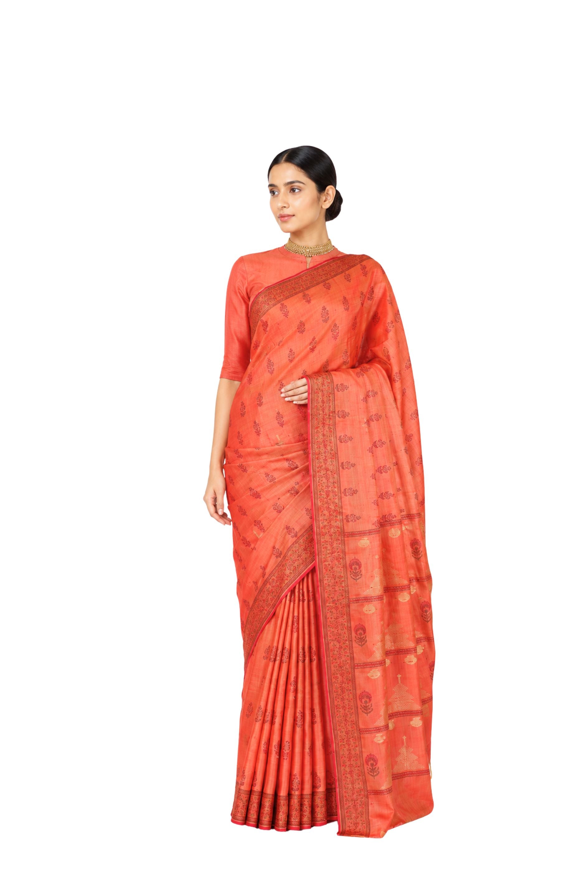 Parvai Block Printed Ahimsa Silk