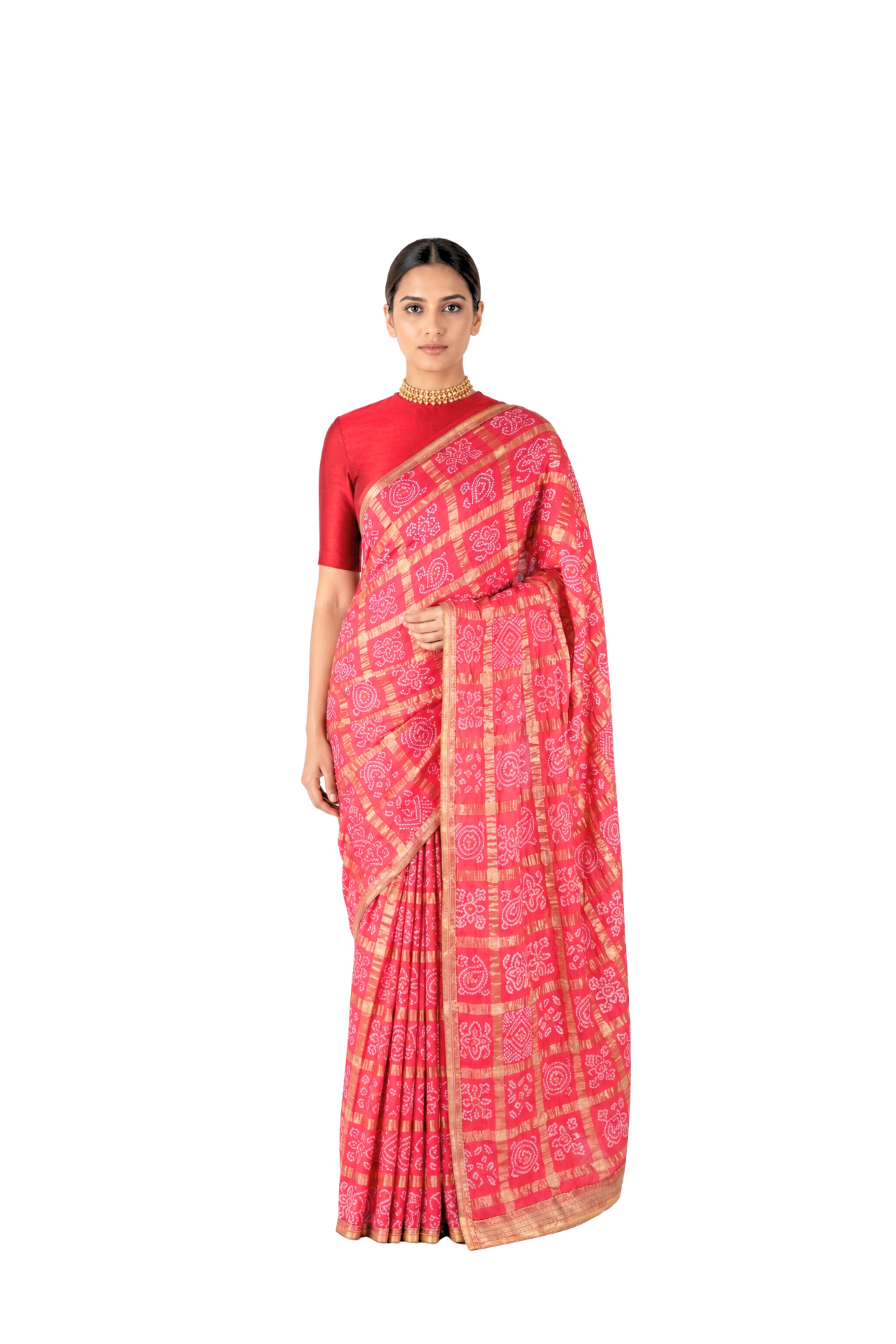 Parvai Bandhini Cotton Sari - Sindoori