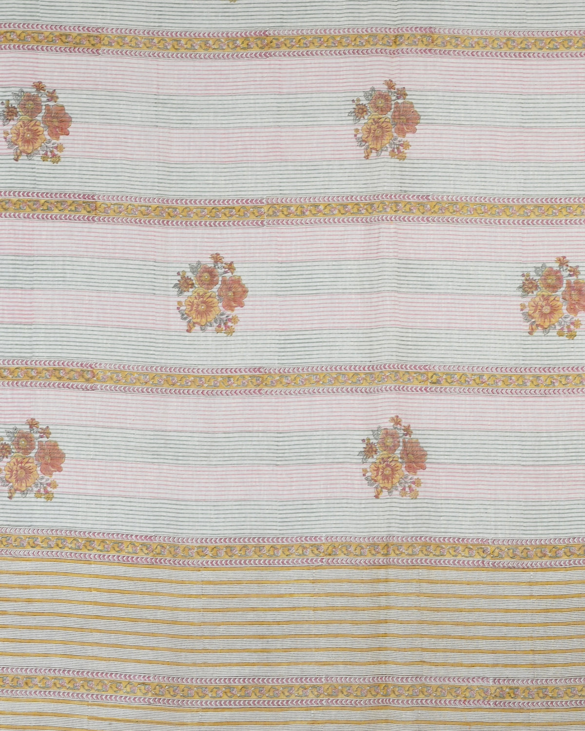 Parvai Handwoven & Hand Block Printed Pure Linen Sari