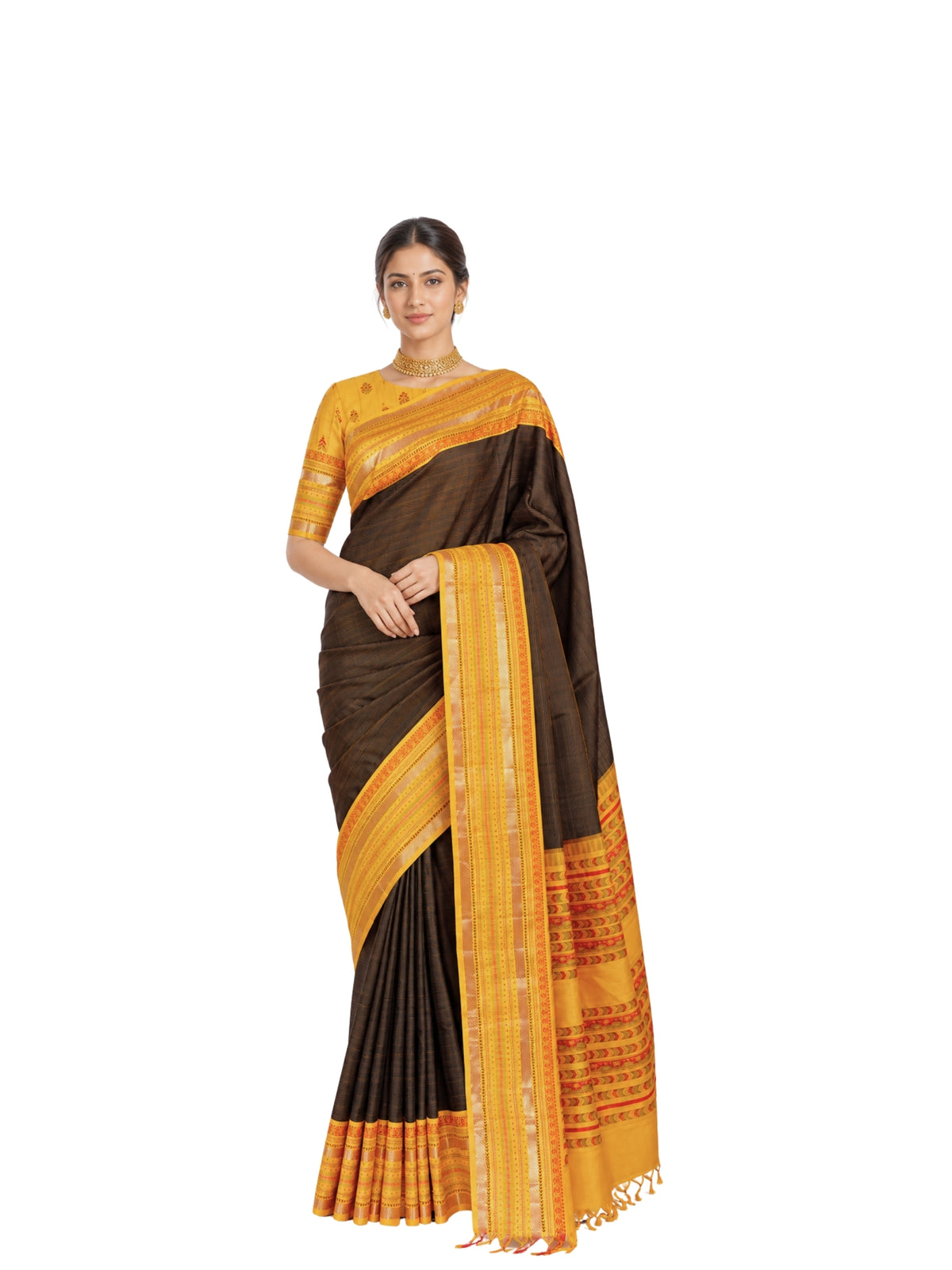 Parvai Block Printed Kancheepuram Silk Sari
