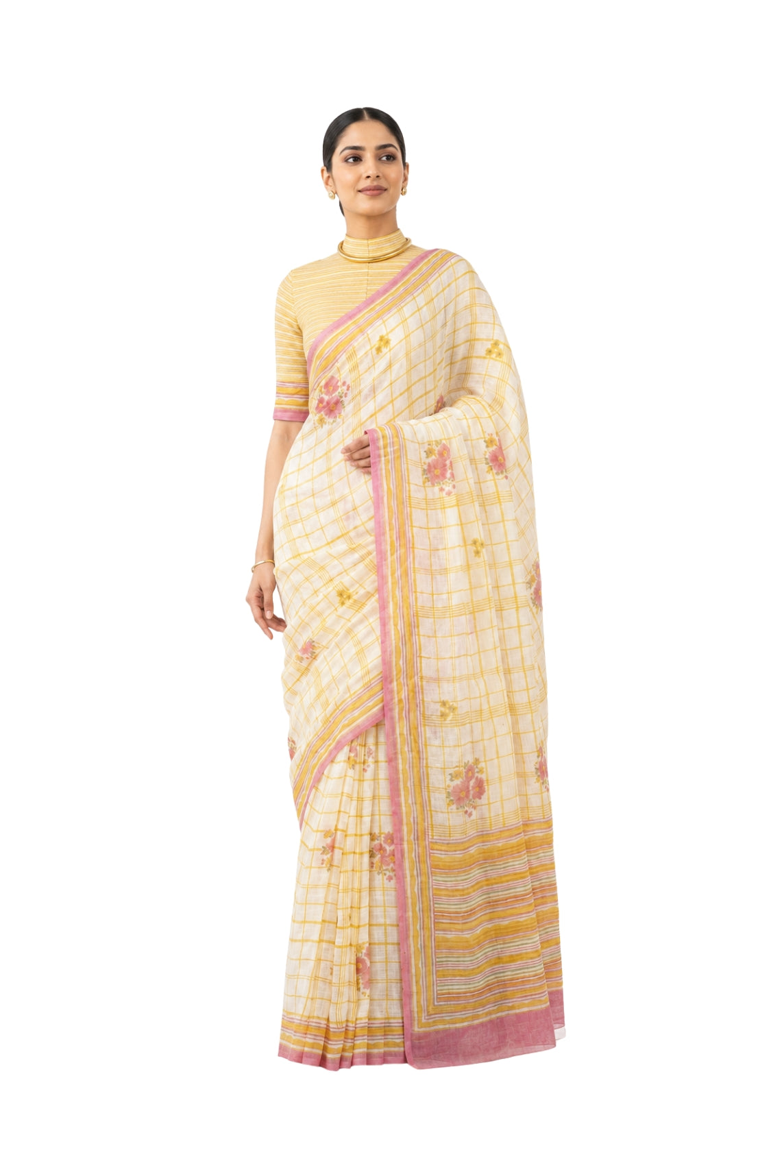 Parvai Block Printed Linen Sari - Raag
