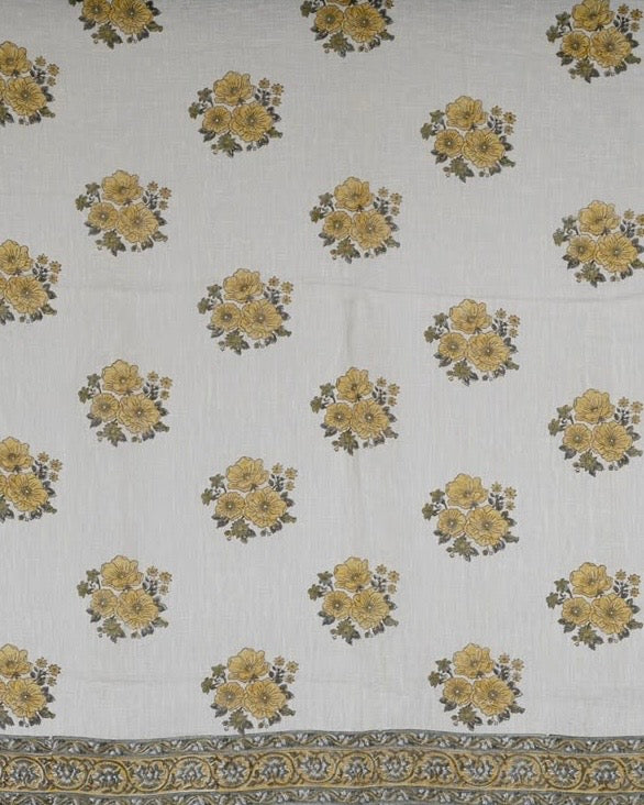 Parvai Handwoven & Hand Block Printed Pure Linen Sari