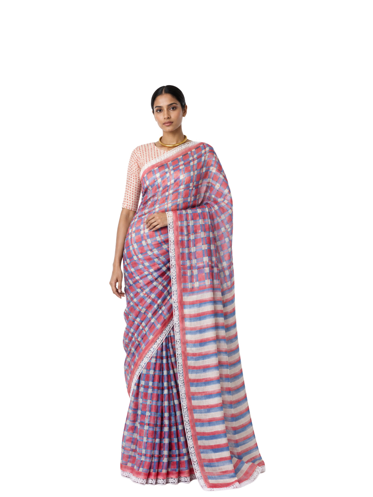 Parvai Block Printed Linen Sari - Raag