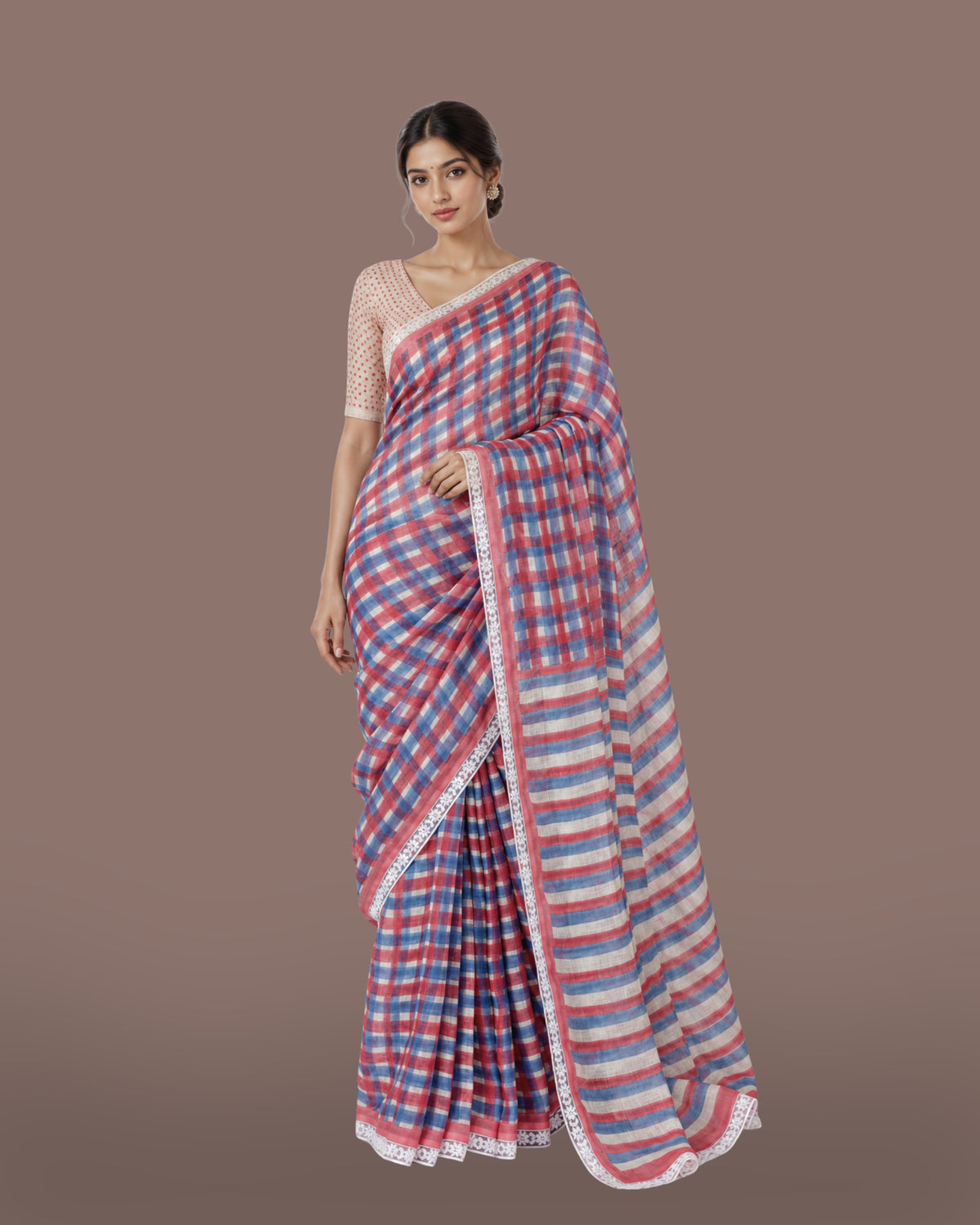 Parvai Block Printed Linen Sari - Raag