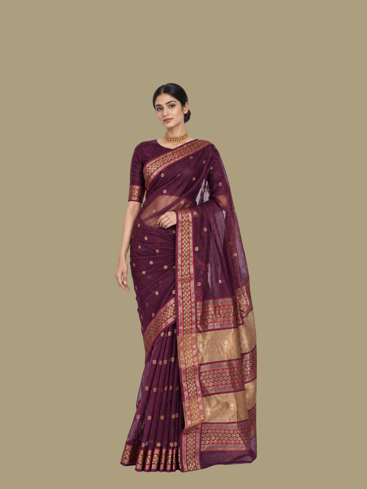 Parvai Silk Cotton Chanderi Sari