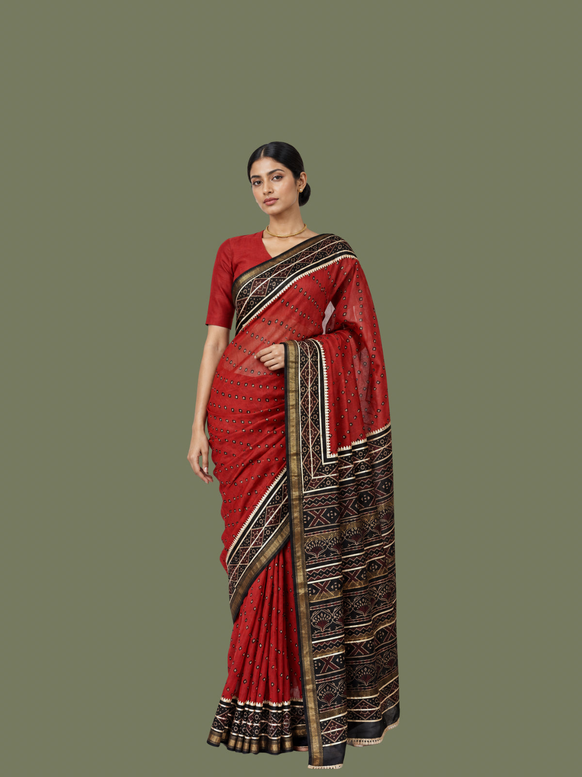Parvai Classic Bagru Hand Block Printed Silk Cotton Sari