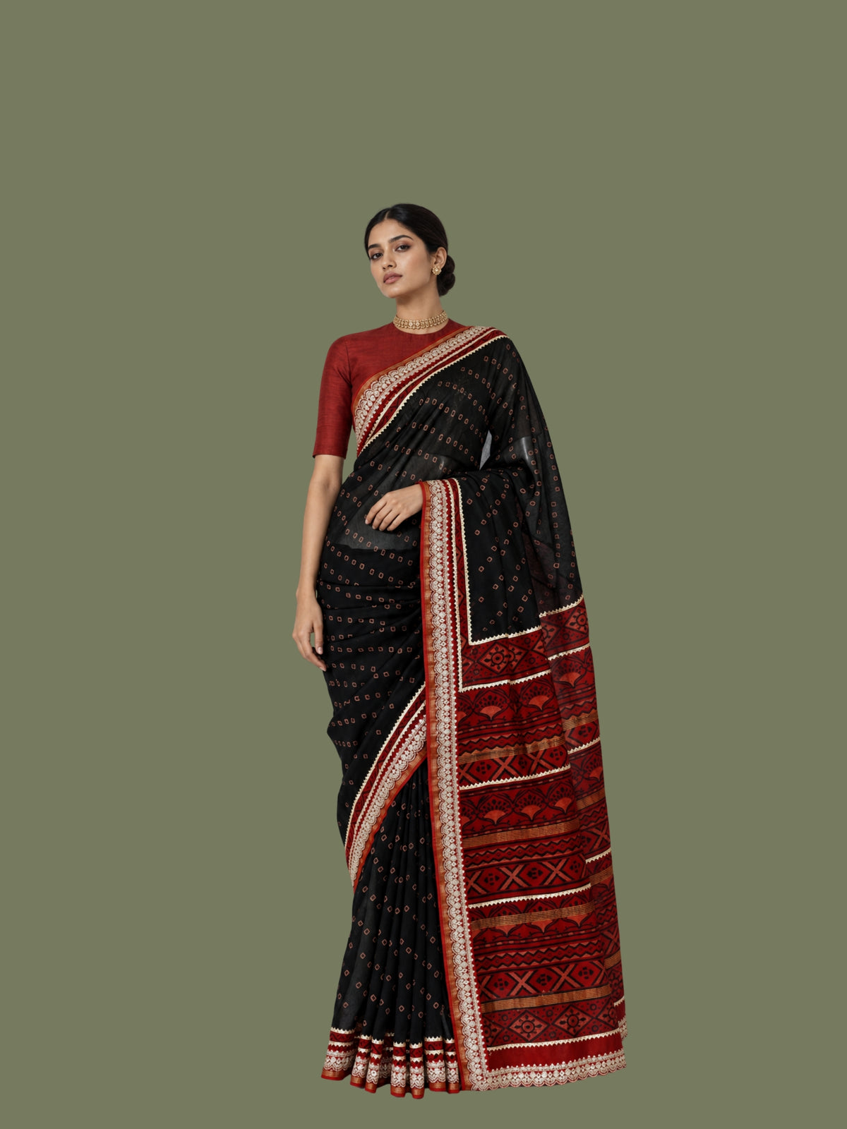 Parvai Classic Bagru Hand Block Printed Silk Cotton Sari