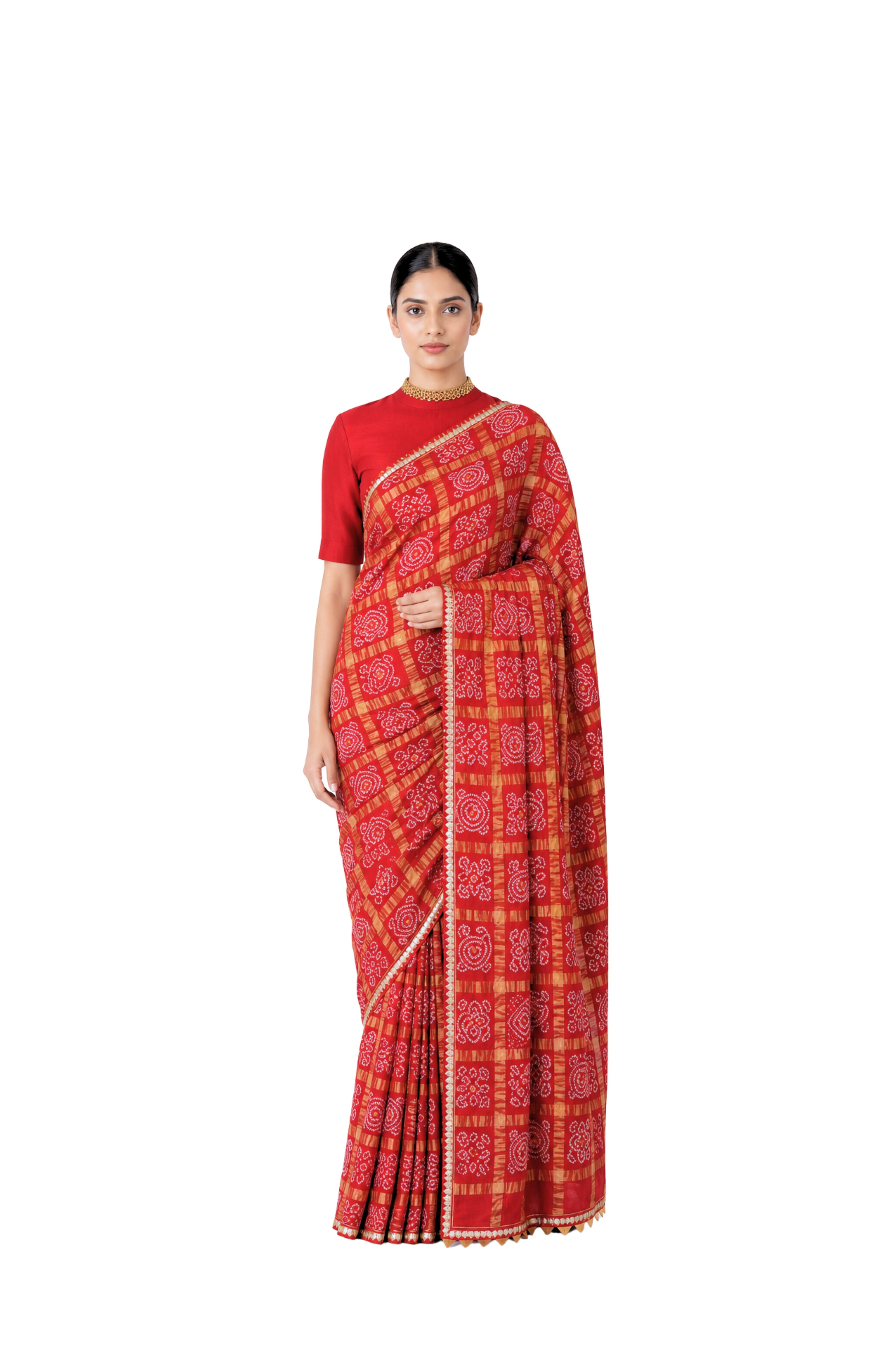 Parvai Bandhini Cotton Sari - Sindoori