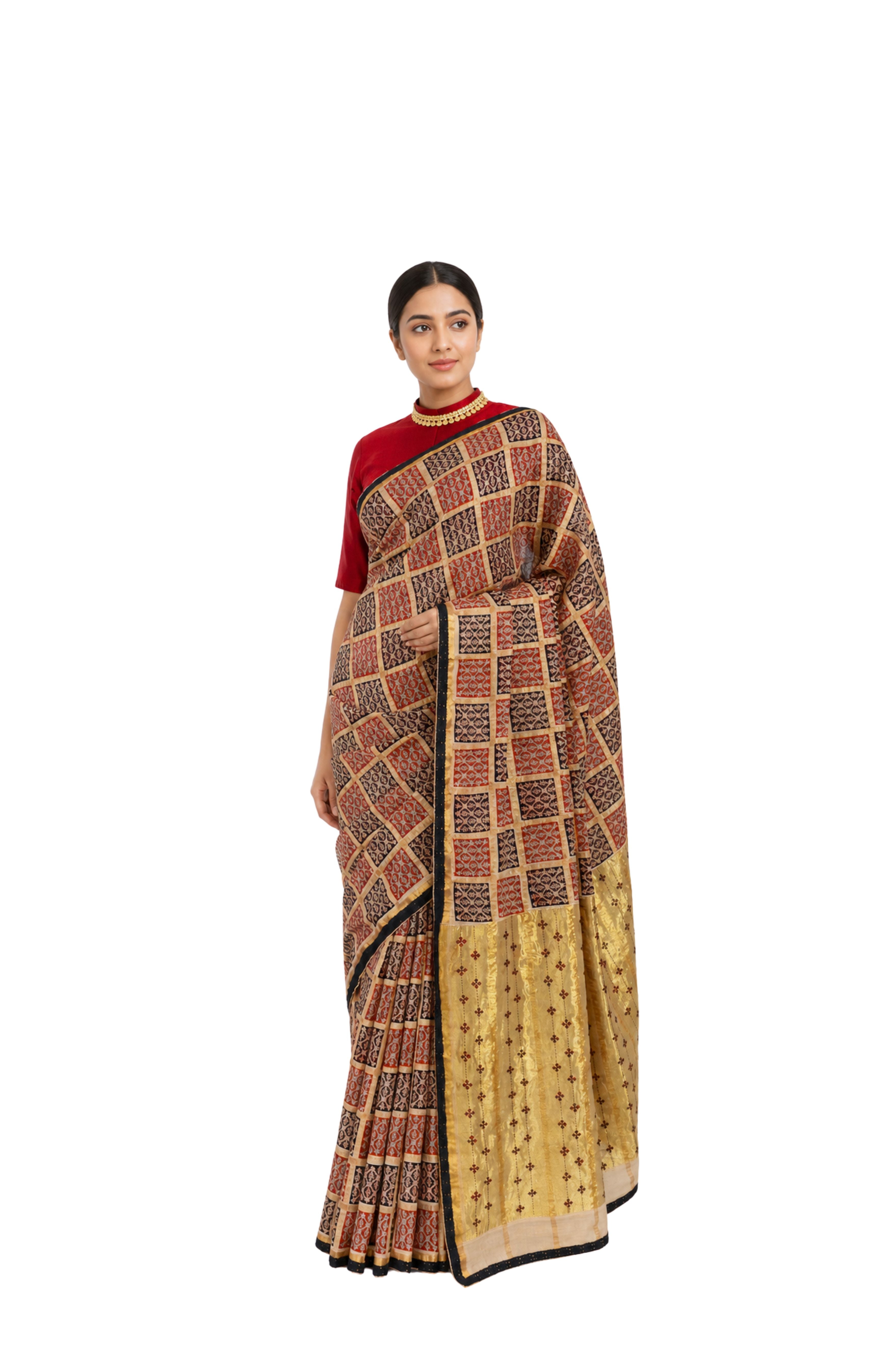 Parvai Block Printed Cotton Sari