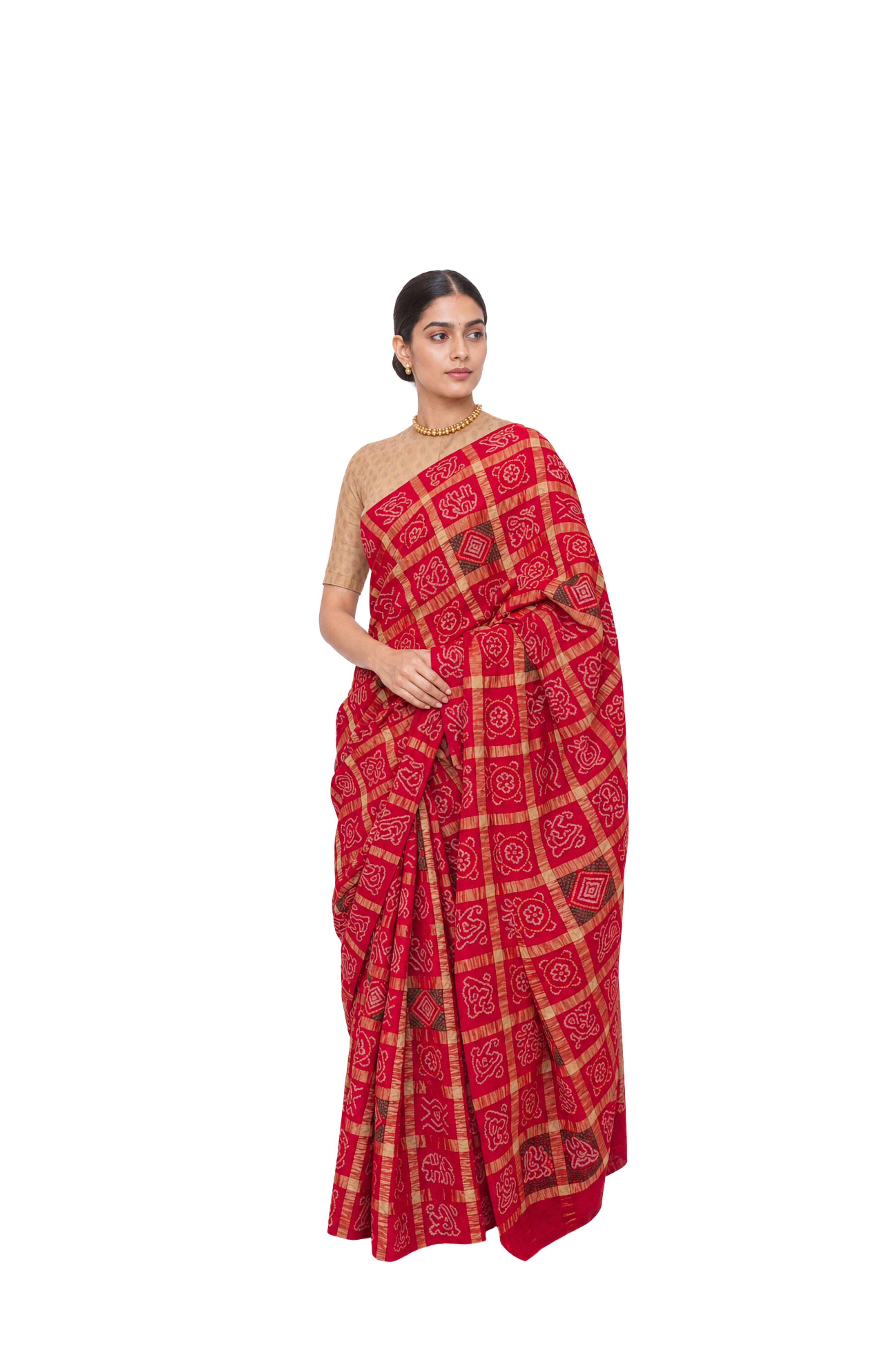 Parvai Bandhini Cotton Sari - Sindoori
