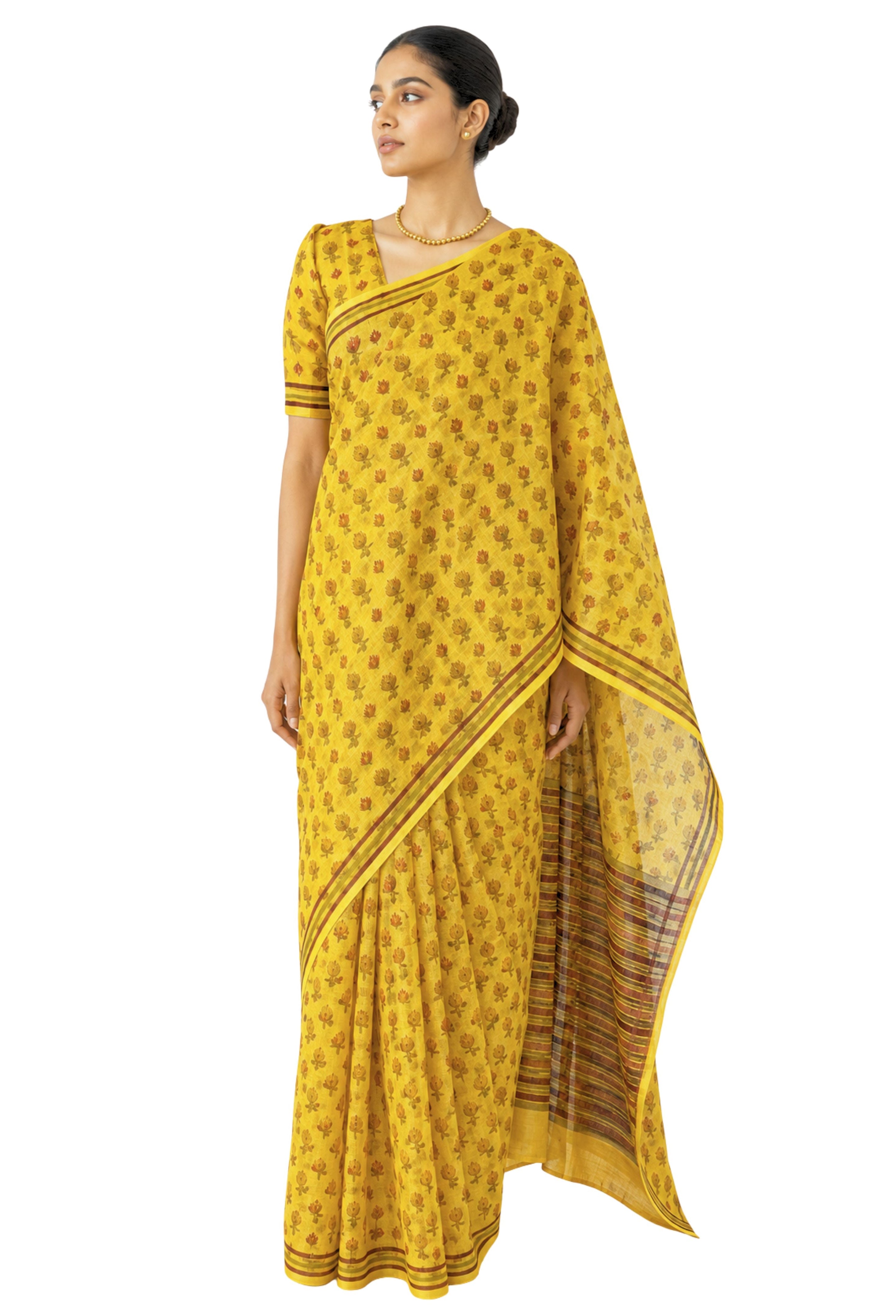 Parvai Block Printed Linen Sari - Raag